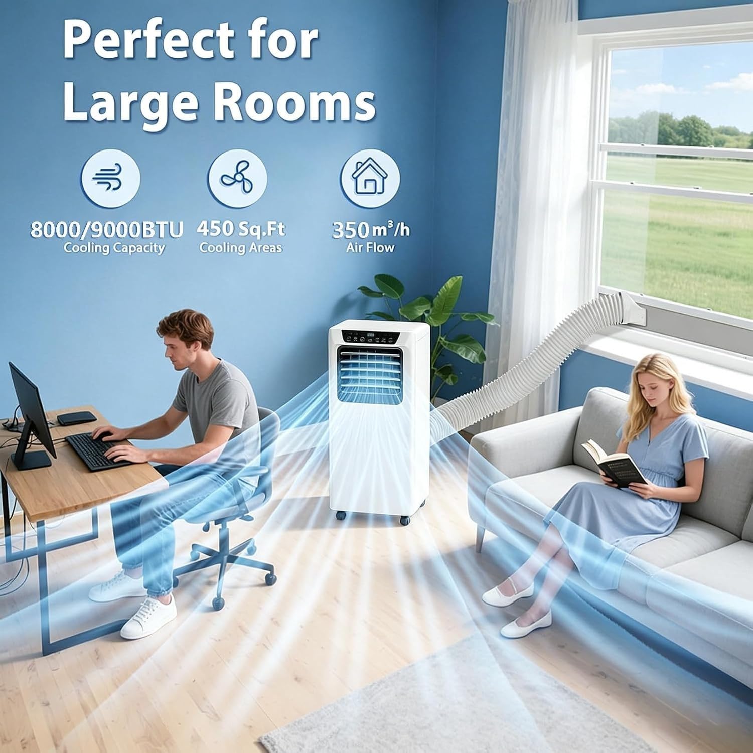 HURUMA Aire Acondicionado Portátil 8000BTU, Unidad de Climatización con Kit de Ventana, Temporizador 24H y Mando a Distancia, Funcionamiento Silencioso y Fácil Instala, 9000btu