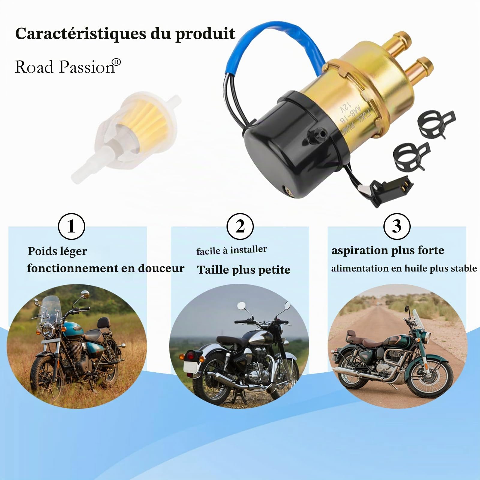 Road Passion Pompe à Carburant électrique 12v pour V star 650/1100 XVS650/XVS1100 //Virago 535/1000/1100 //Vmax 1200 //XJ600S Seca II //TZ250