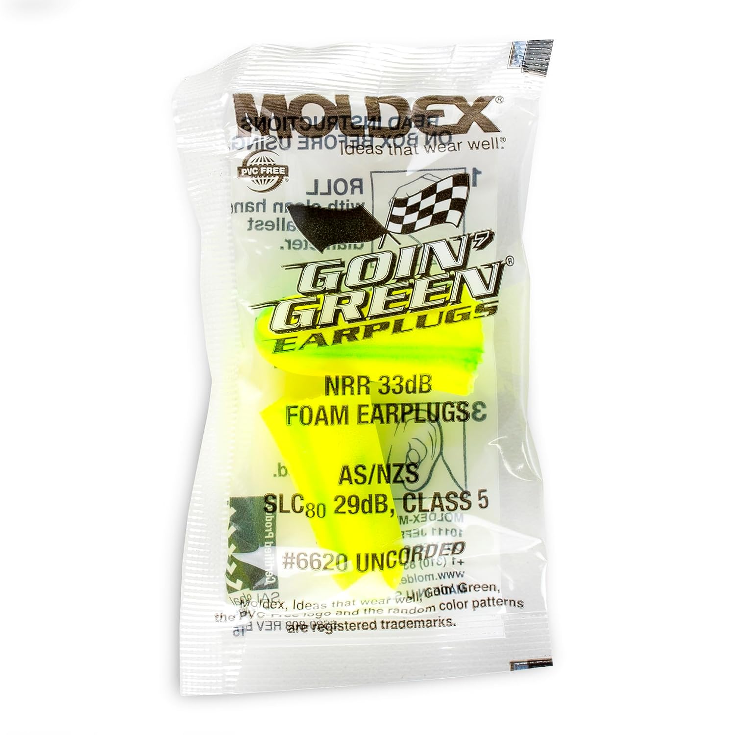 Moldex Goin' Green Uncorded Foam Earplugs – Comfortable Tapered Disposable Ear Plugs for Hearing Protection, NRR 33dB Noise Reduction, Bright Green, 200 Pairs, Made in USA, 6620