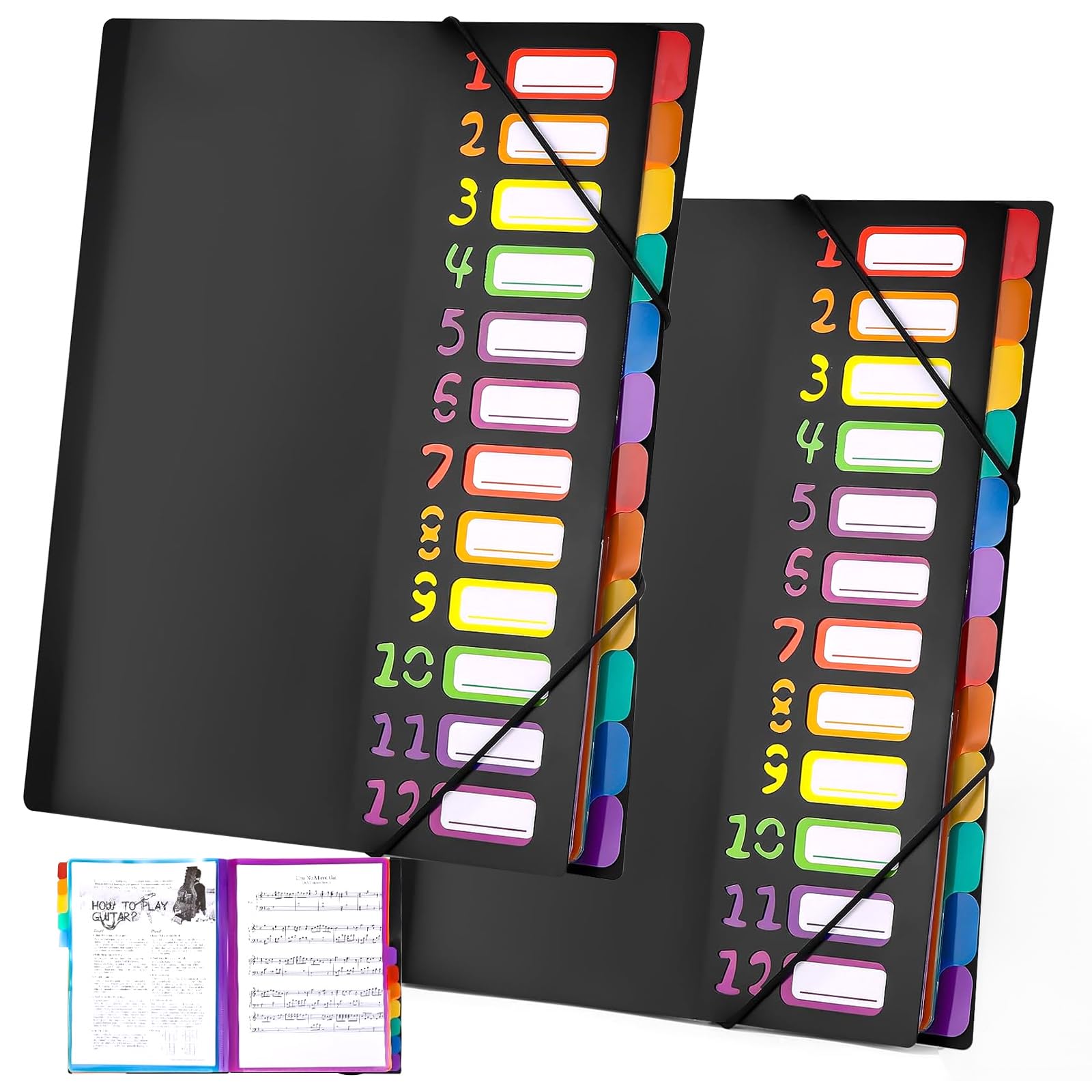 Souvik Trieur 12 Colorés Compartiments A4 avec Étiquettes Rangement Documents pour Bureau École et Maison Trieur Document avec Élastique Classeur A4 PP plastique Imperméable Porte Document (2 pièces