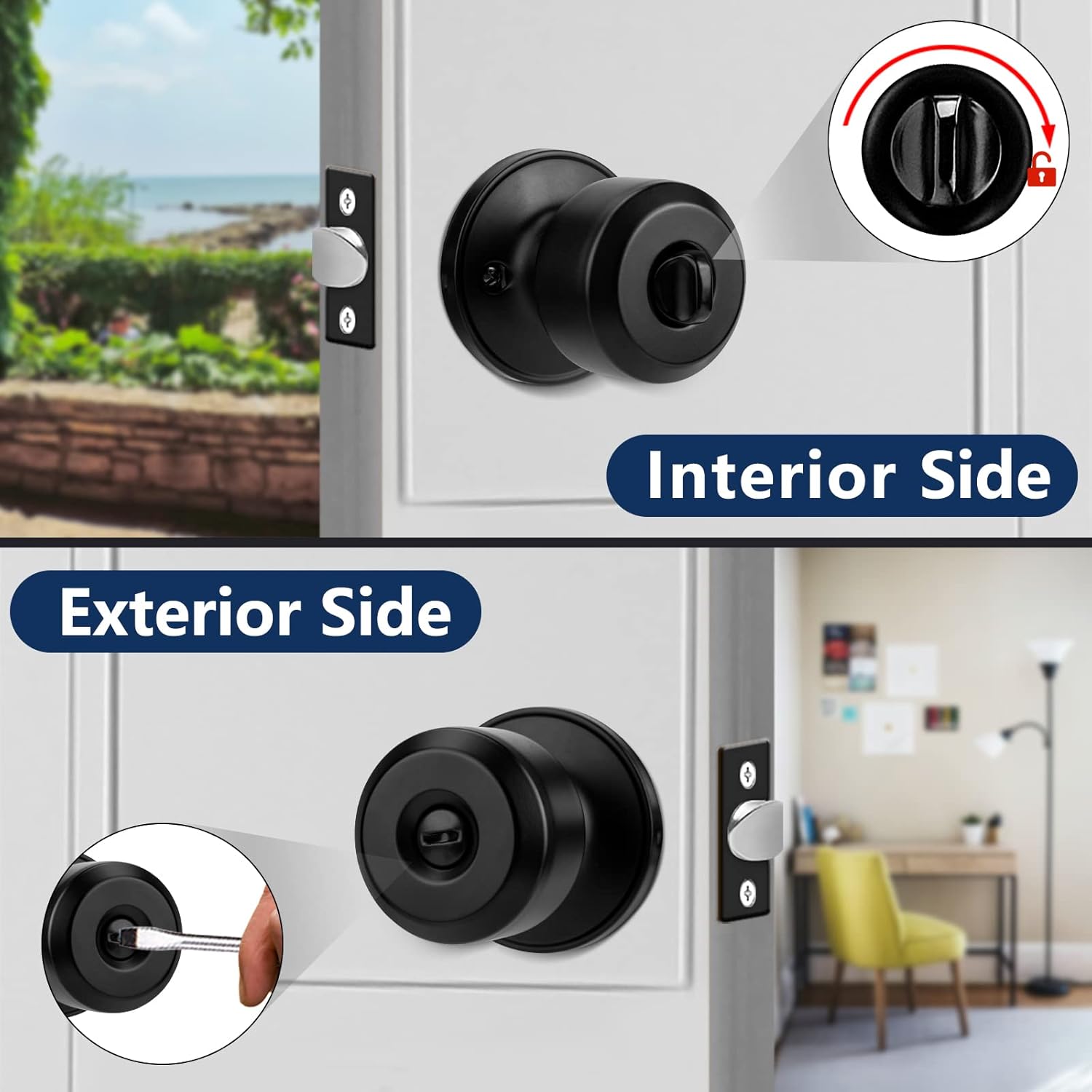 10 Pack Matte Black Door Knobs Privacy Interior Lock Passage Bedroom Bathroom Keyless Doorknob Door Handle Lockset Hardware and Instruction Included