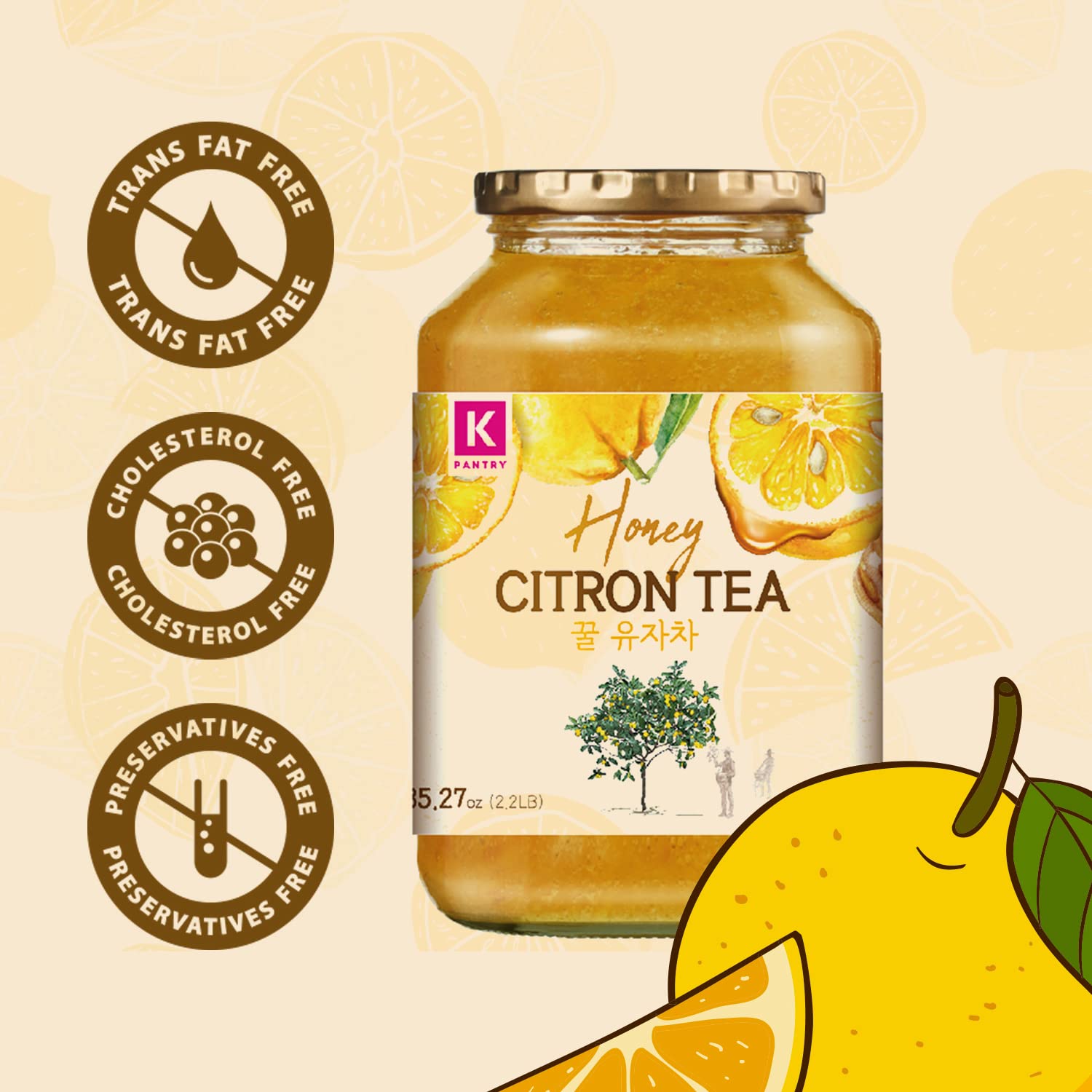 KPANTRY Korean Yuja Tea (Honey Citron) - Pure Yuzu Marmalade Concentrate with Real Citrus Slices & Honey, Caffeine-Free – Hot/Iced Tea, Spread & Smoothie Mix – 35.27 oz (1kg)