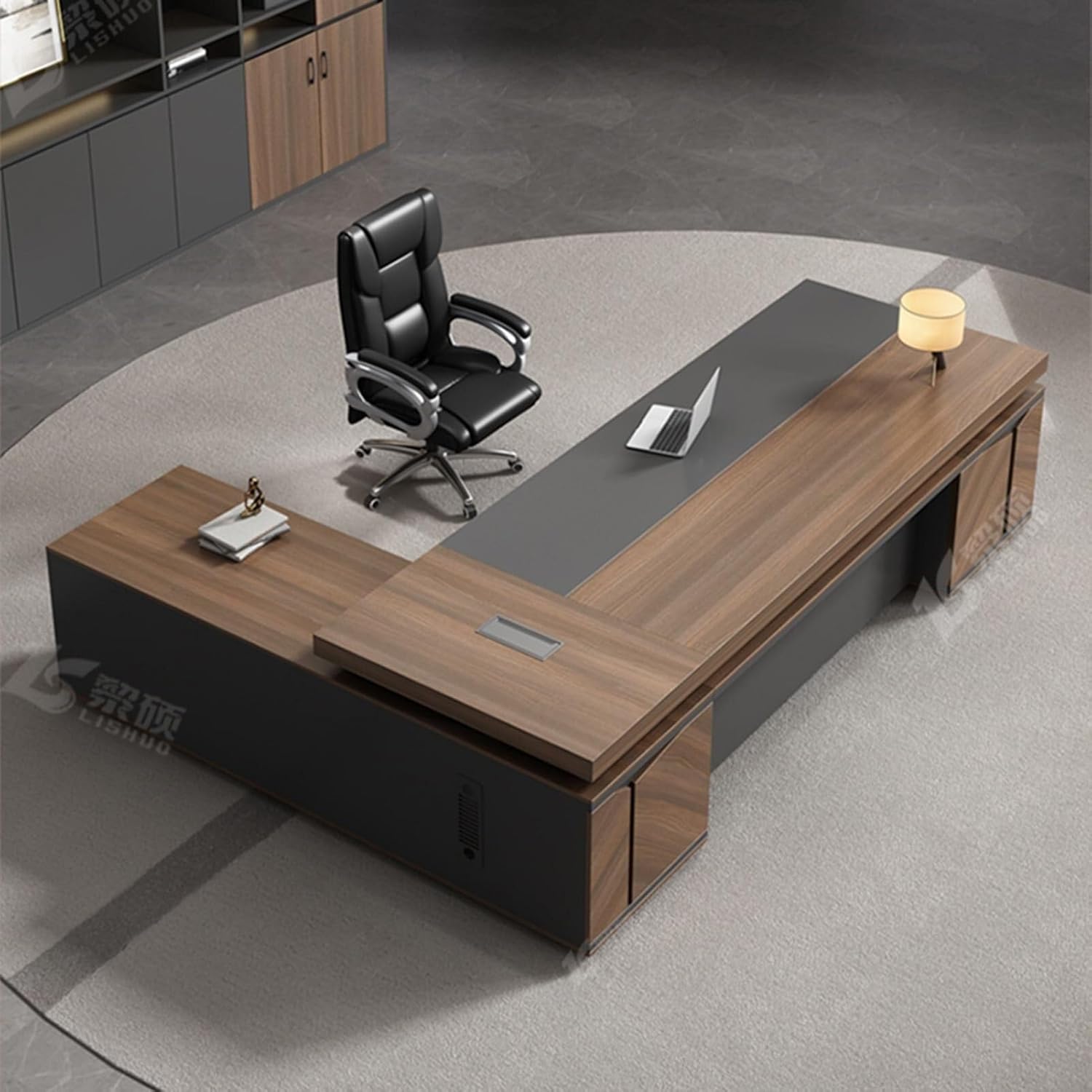 Large Modern L Shaped Executive Desk Solid Wood Rustic Computer Desks Workstation Comfortable Reception Home Office Desk Business Furniture Writing Table(200cm)