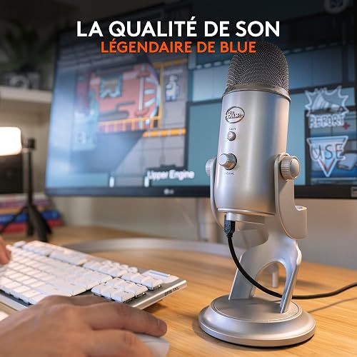 Logitech for Creators Blue Yeti USB Microphone for Recording, Streaming, Gaming, Podcasting on PC and Mac, Condenser Mic for Laptop or Computer with Blue VO!CE Effects, Adjustable Stand - Silver - 2