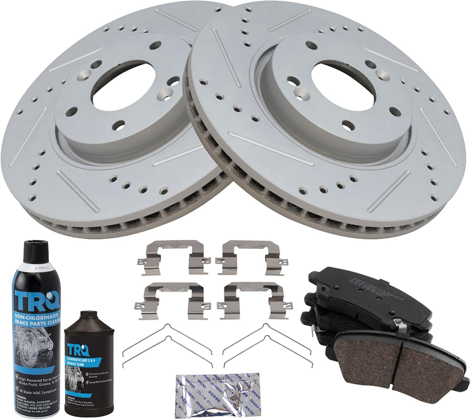 TRQ Front Performance Brake Pad & Rotor Kit Brake Chemical Kit Brake Pads Brake Rotors Set Ceramic Premium G-Coated Compatible with 2017-2018 Kia Forte5