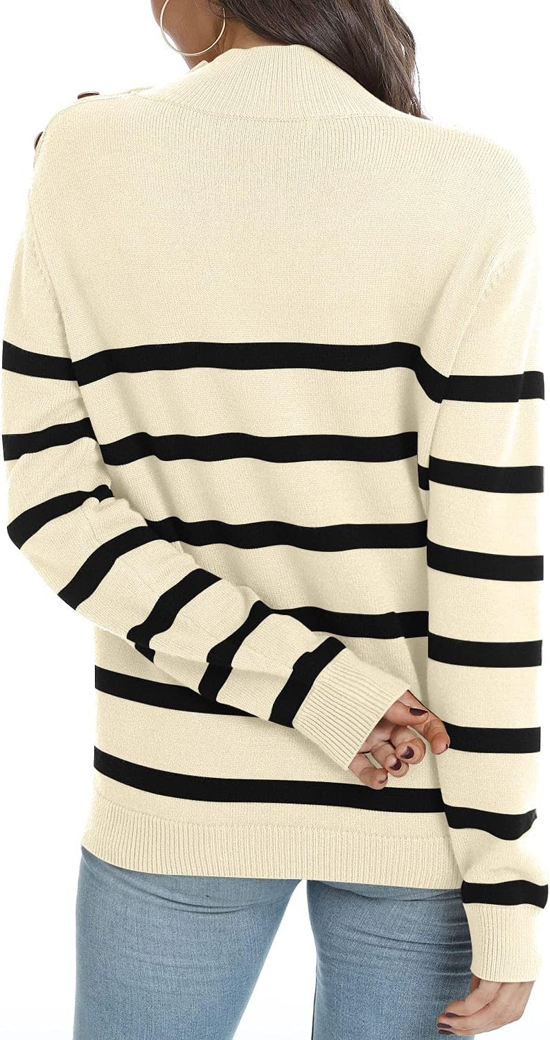 LONGYUAN Women Winter Turtle Necks Striped Knit Sweater Long Sleeve Pullover Casual Color Block Spring Tops 2025 - Image 3