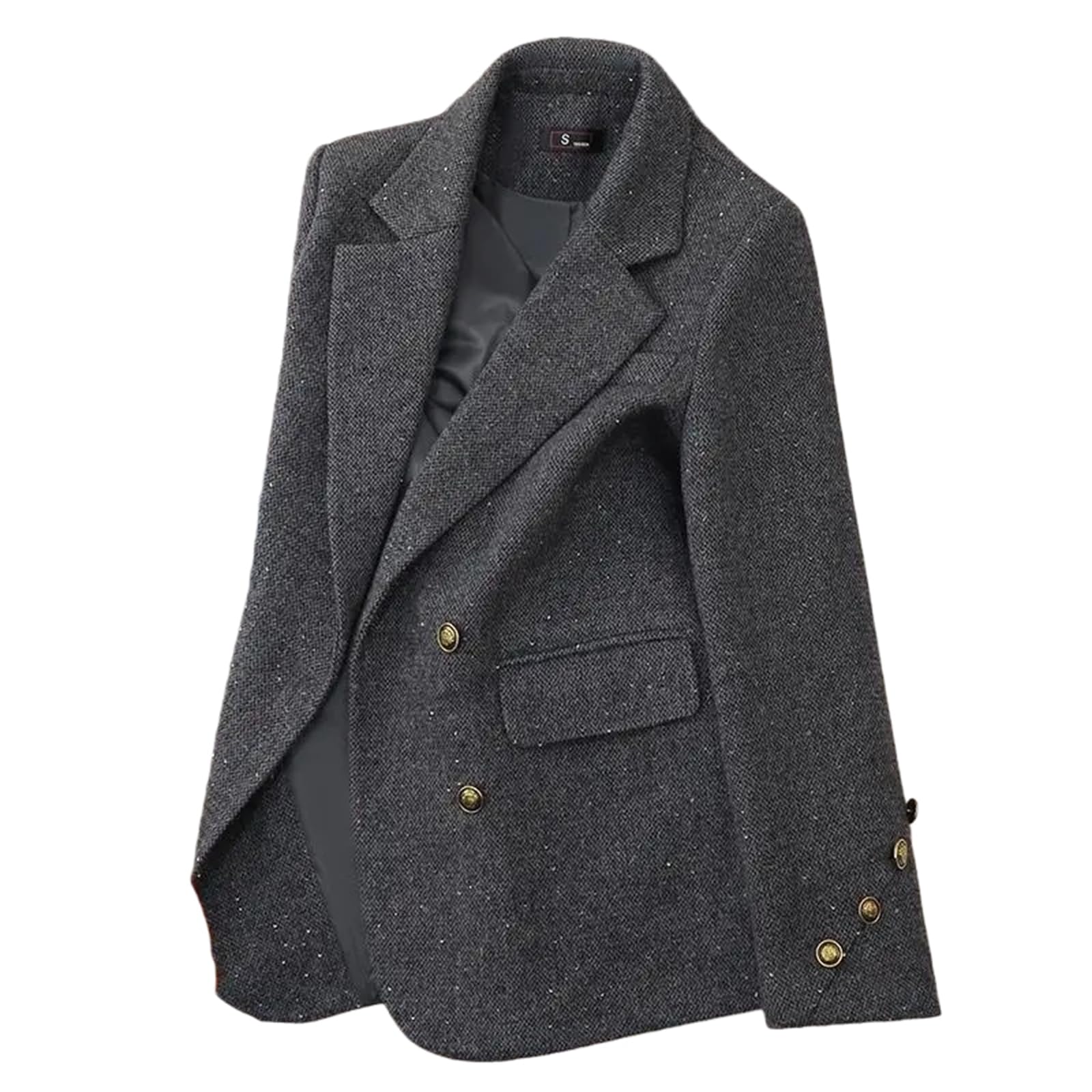 Women's Autumn Winter Double Breasted Blazers Coat Long Sleeve Office Lady Warm Jacket Tops Dark Grey L