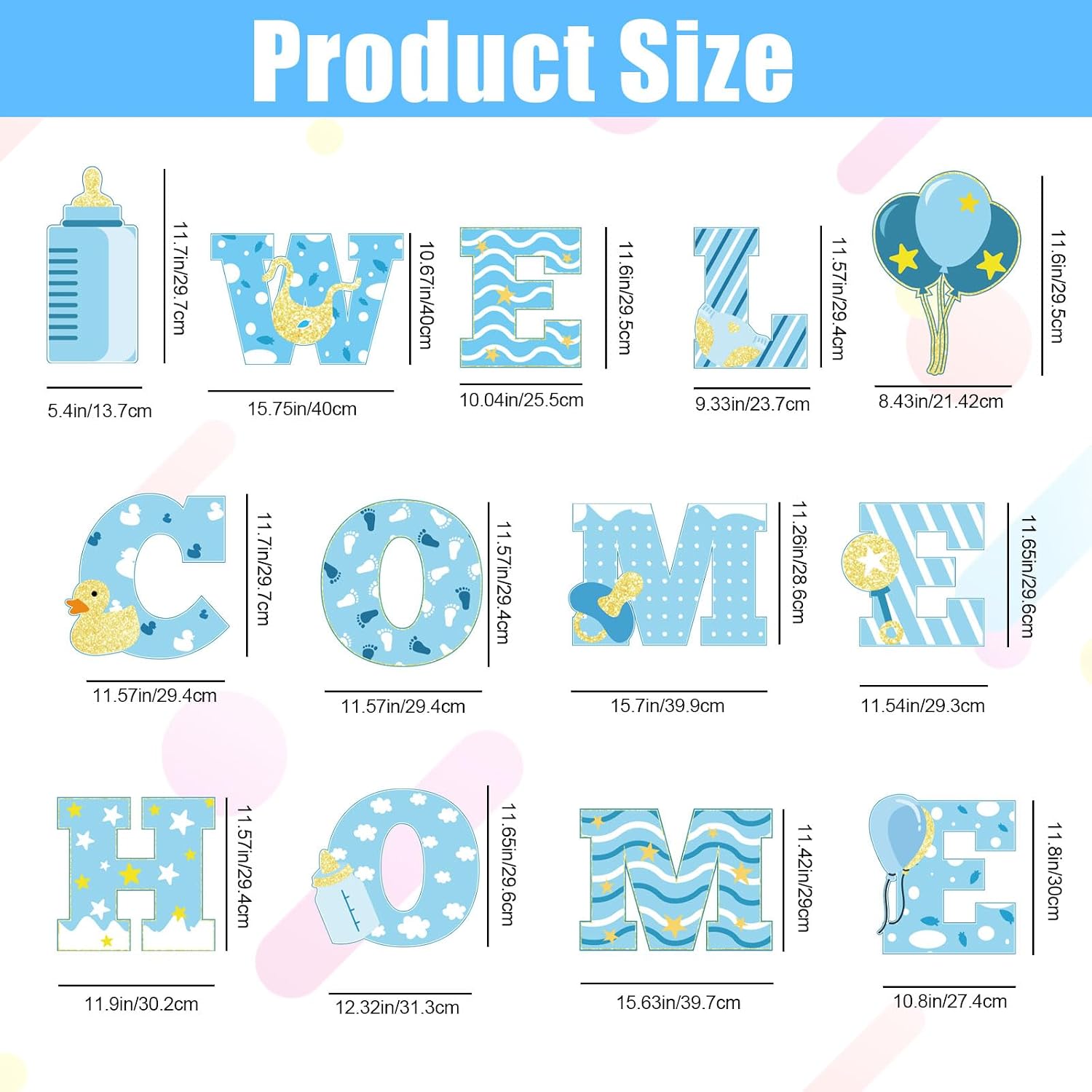13 Pcs Welcome Home Baby Boy Sign with Stakes for Baby Shower Decorations, Baby Shower Yard Sign for Gender Reveal Newborn Announcement Party Decorations