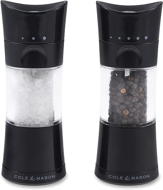 Cole & Mason H306498 Harrogate Black Salt and Pepper Mills | Classic Inverta | ABS Plastic | 154mm | Gift Set | Includes 2 x Salt and Pepper Grinders | Lifetime Mechanism Guarantee