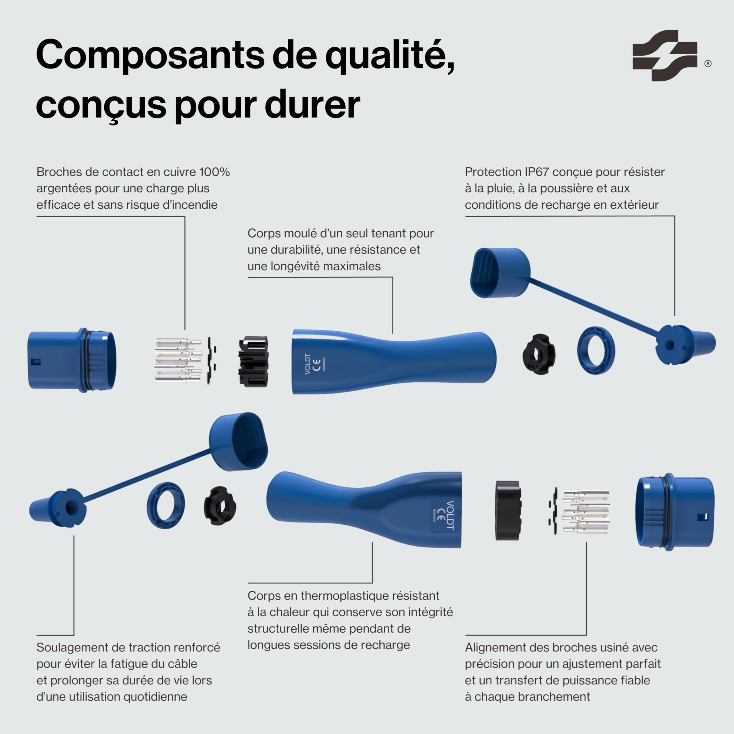 Câble de Charge VOLDT Type 2 Schuko 3,7 KW, monophasé, 8A - 16A, Chargeur EV réglable avec Affichage numérique contrôlable pour Voiture électrique (Length 5)