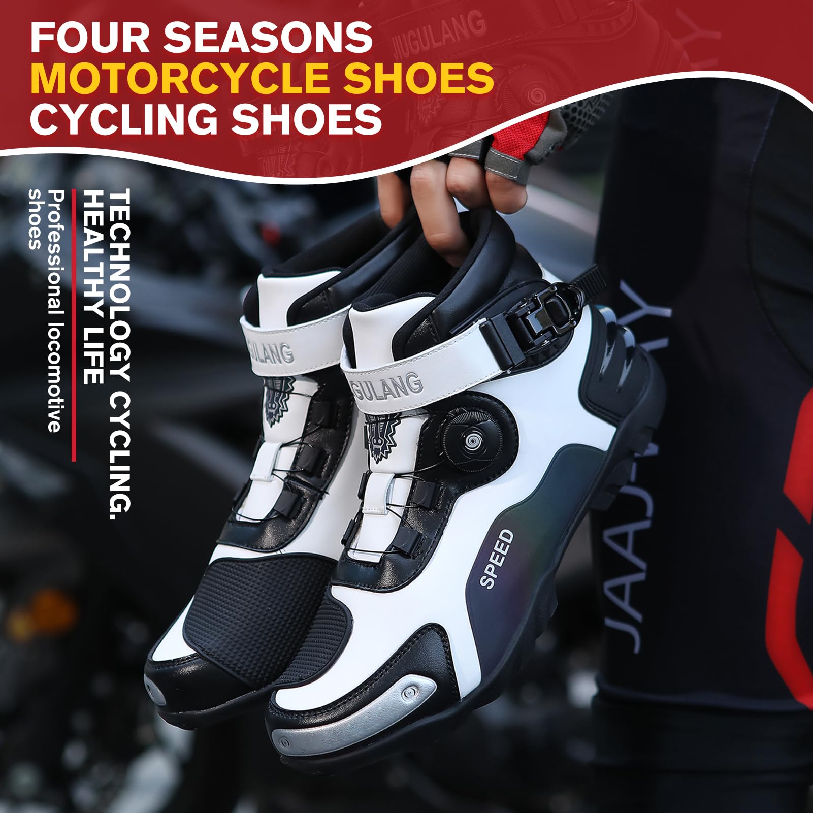 Scarpe Moto Uomo,Traspirante Rinforzate Stivali Motociclista Motocross con Sistema di Chiusura ATOP, Supporto alla Caviglia, Suola Antiscivolo, Impugnatura del Cambio