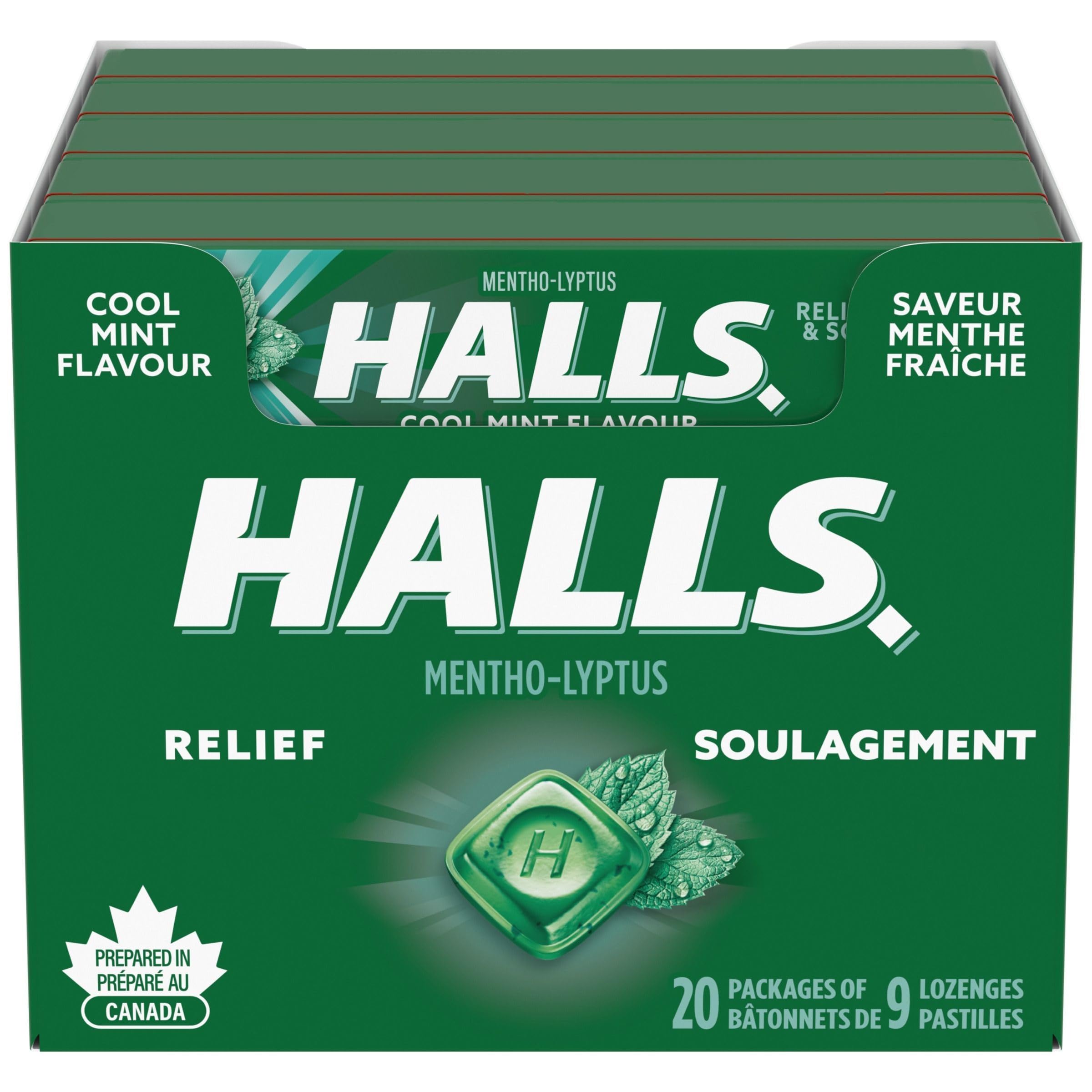 HALLS Cool Mint Cough Drops, 20 Packs of 9 lozenges, Throat