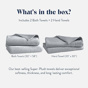 Brooklinen Super-Plush Bath Towel and Hand Towel Set - 2 Bath Towels, 2 Hand Towels - 770 GSM, Highly Absorbent, 100% Turkish Cotton, Perfect Bath Towel Set for Home & Bathroom (Pewter Grey)