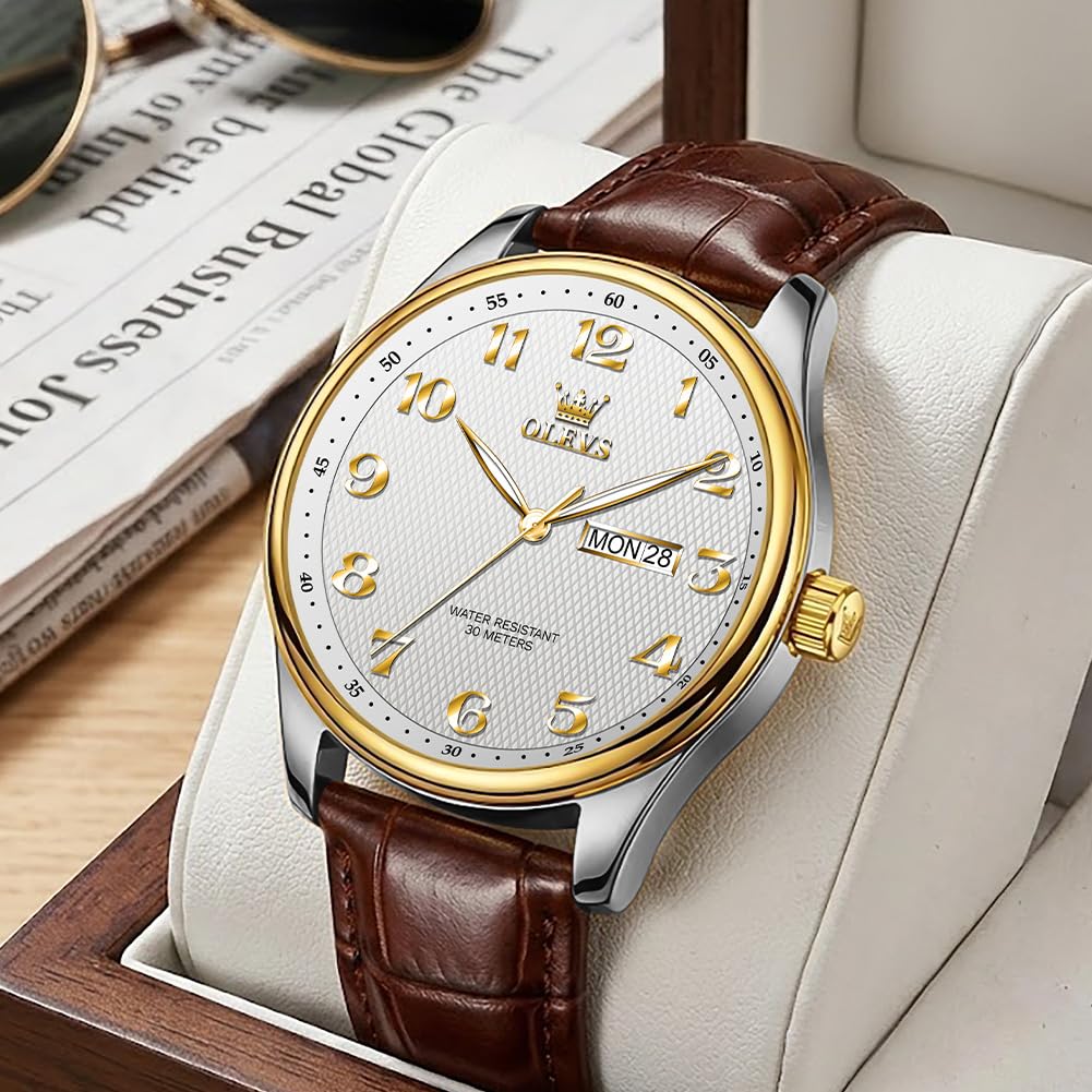 OLEVS Orologio da polso da uomo con cinturino in pelle al quarzo