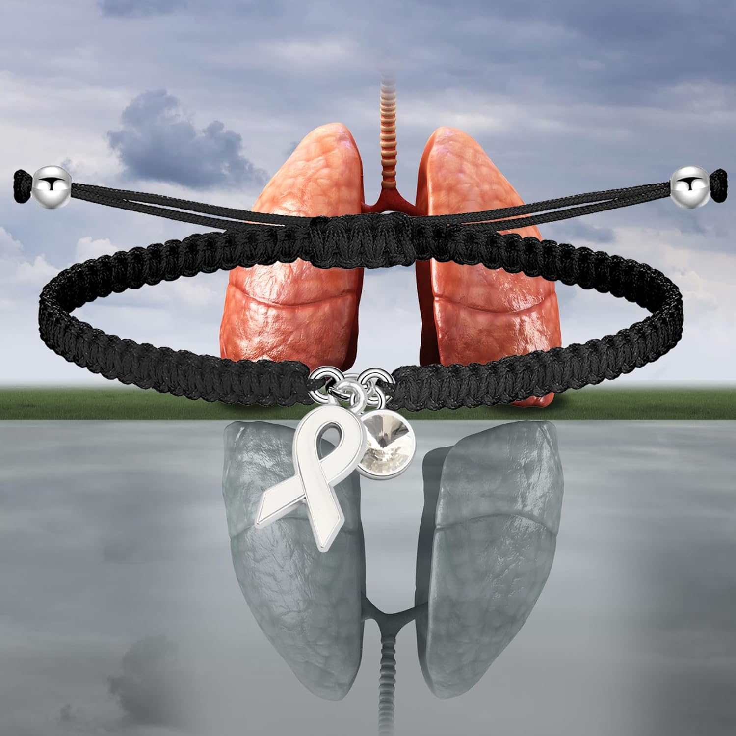 HOLLP Lung Cancer Awareness Braided Rope Bracelet Peace Love Cure Bracelet White Ribbon Jewels Cancer Survivor Gift With Card - Image 6