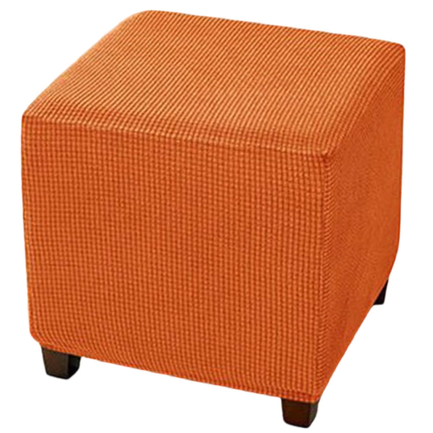 uyeoco Ottoman Slipcover Cover, 30x30/35x35/40x40/45x45 cm Square Footstool Protector Covers Stool Ottoman Covers Stretch with Elastic Bottom,Machine Washable(Orange,50x50 cm)
