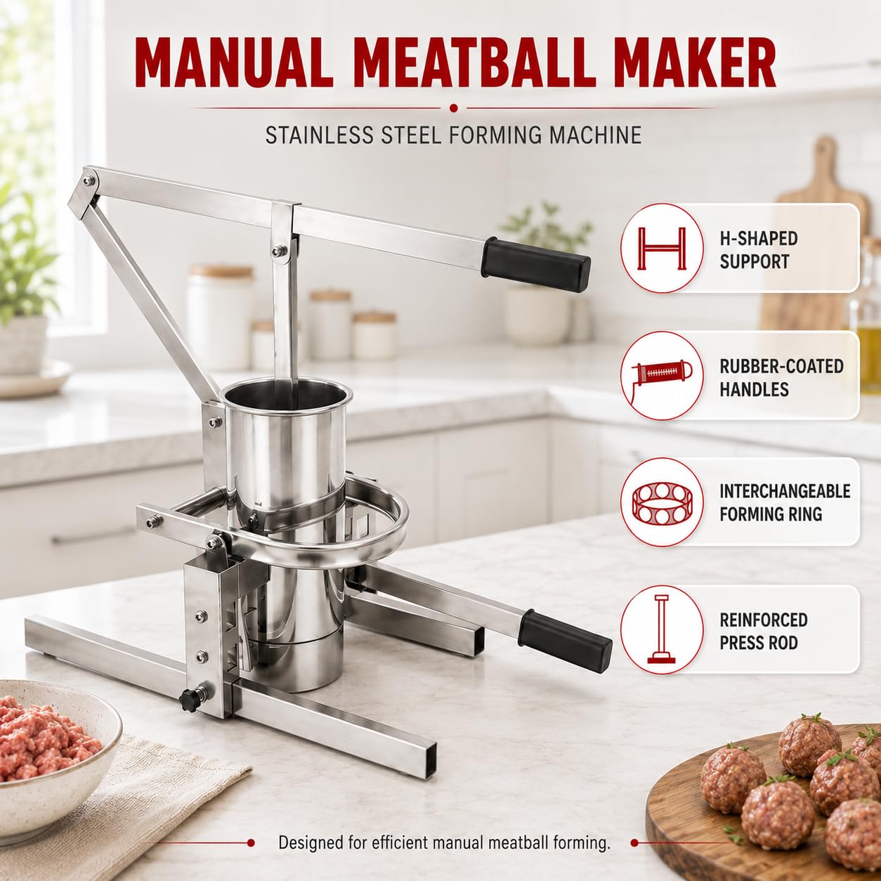 Macchina per polpette Manuale con 3 stampi in Acciaio Inox 30mm