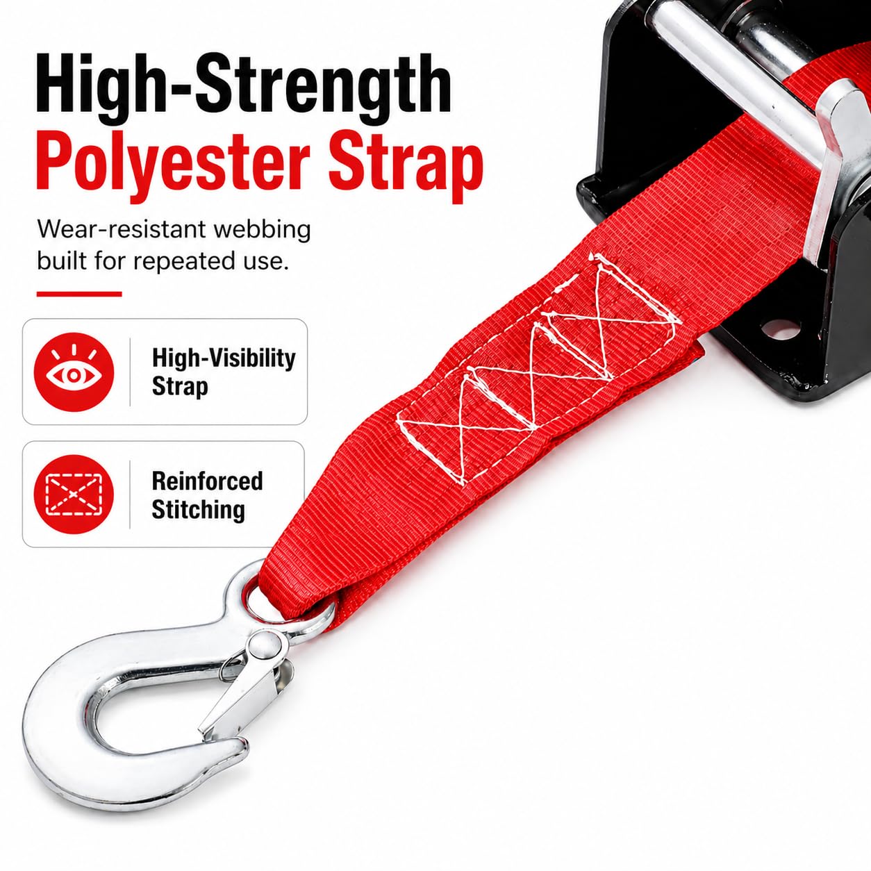KATSU Tools Cabrestante Manual Pesado 1600lbs 725kg con Correa de Poliéster de 10m, para Remolques de Barco, Caravana, Coche, Camión y Uso Marino 325922