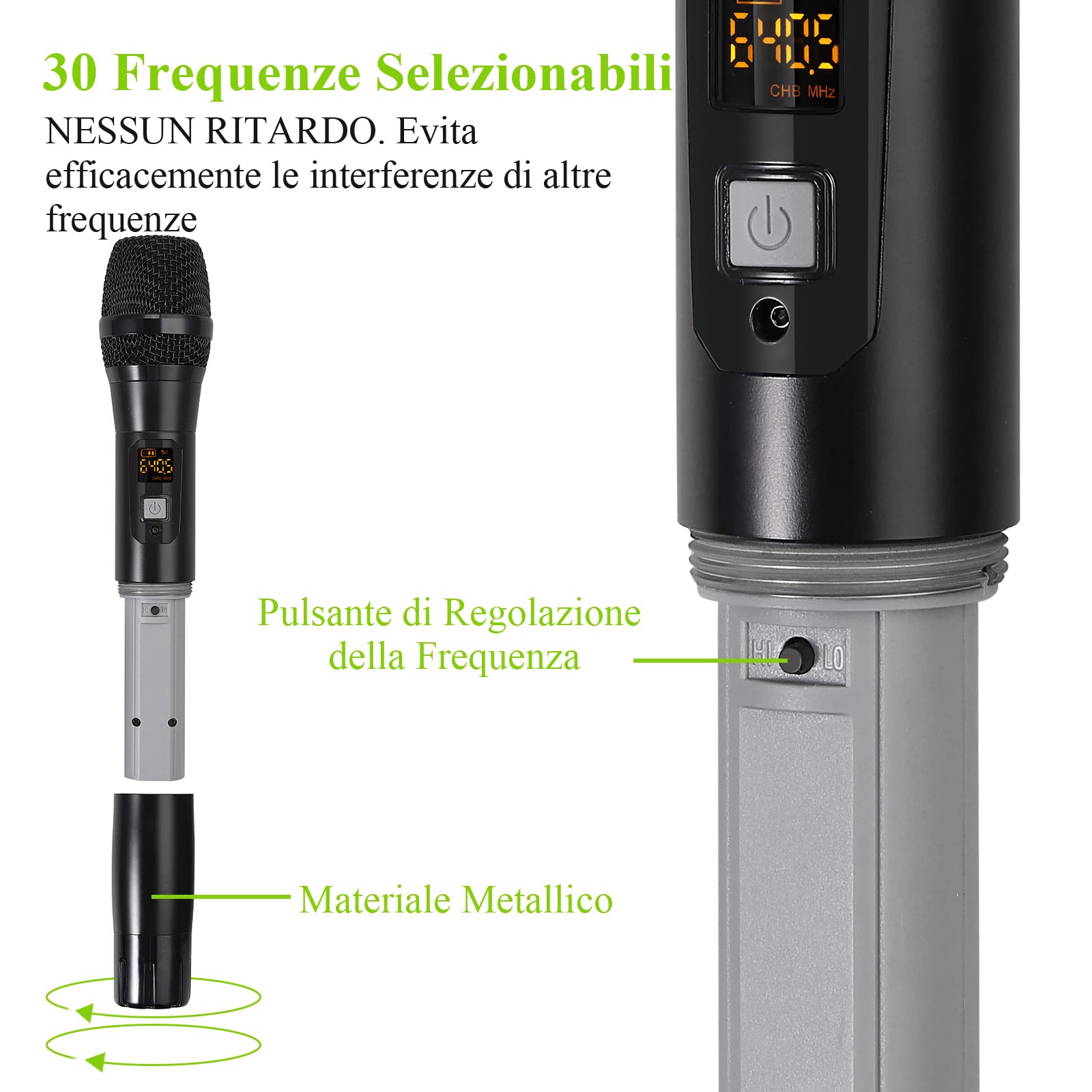 Microfono Wireless UHF LiNKFOR - Set 2 Microfoni A Mano, 60m Portata, Per Karaoke, Matrimoni, Chiesa