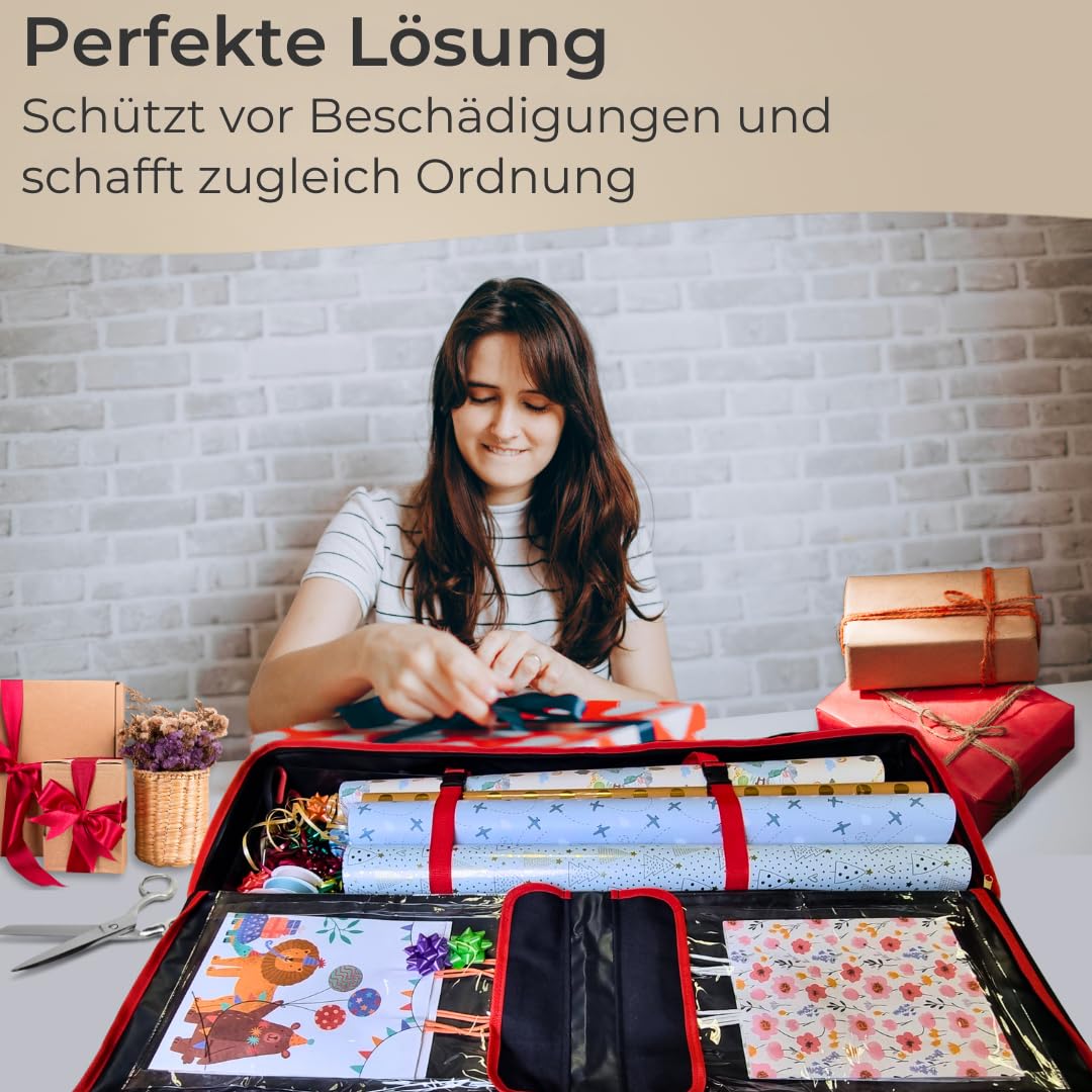 Geschenkpapier Aufbewahrungstasche 90 cm schwarz, wasserdicht/ Organizer für Geschenkverpackungen, Rollen, Bänder, Tütchen/ Aufbewahrungsbox staubdicht/ Geschenkpapierrollen Schutz bis zu 30 Rollen