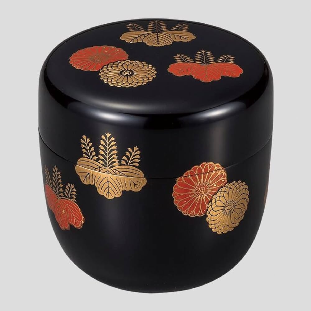 中棗　木製 木乾黒溜塗 二度塗り　菊桐 01-n-kikukiri_1.jpg