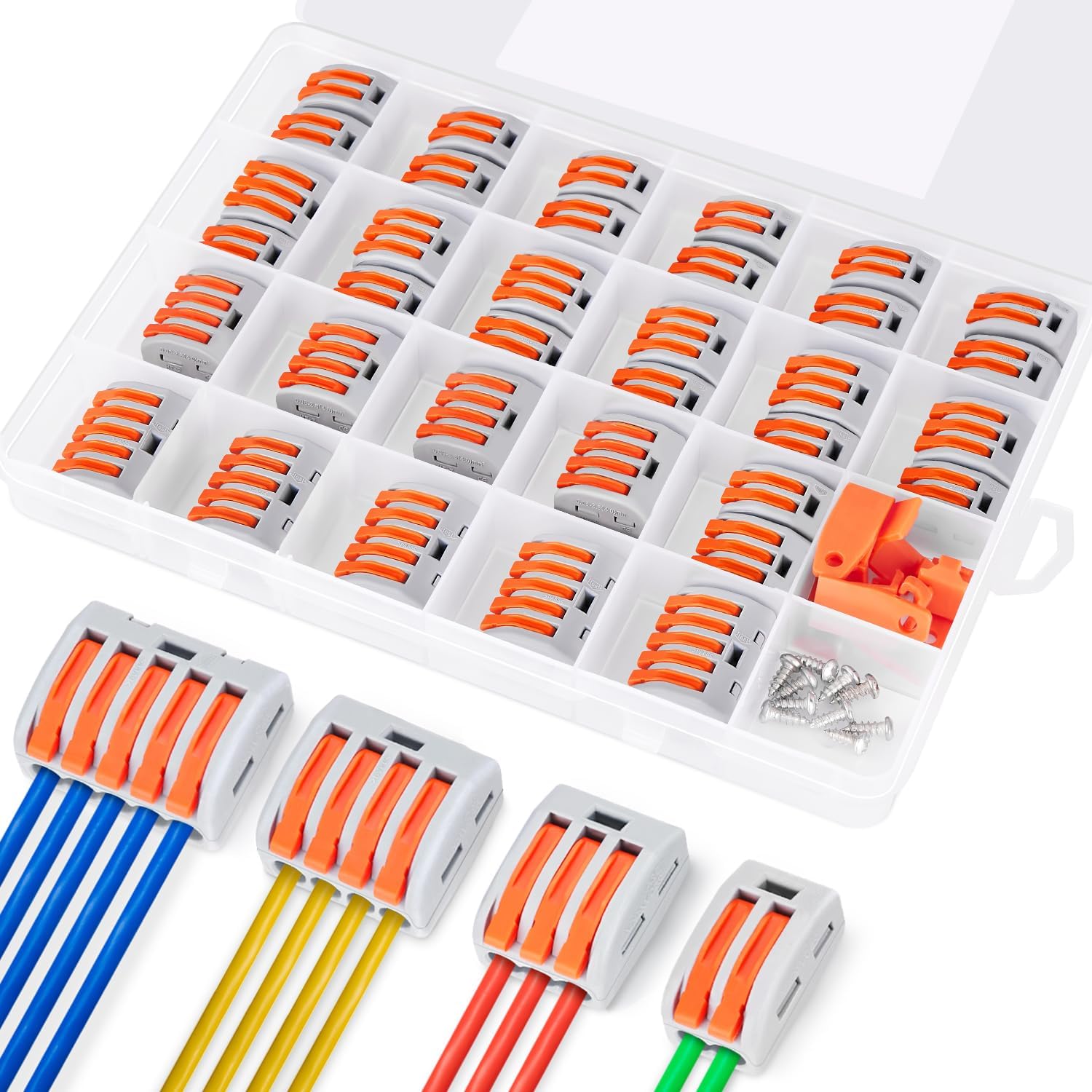 Kit 75 Connecteurs Électriques Domino à Levier – 2/3/5 Entrées – Rapide & Ignifuge – 0,14-4 Mm²