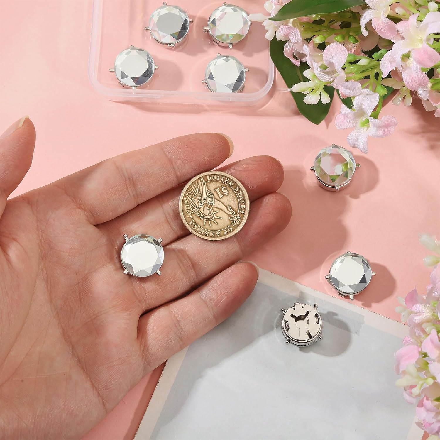 GLOBLELAND 4 Pairs Diamond Rhinestone Button Covers for Women Apparel Accessories Wedding Banquet Ceremony Business image 3