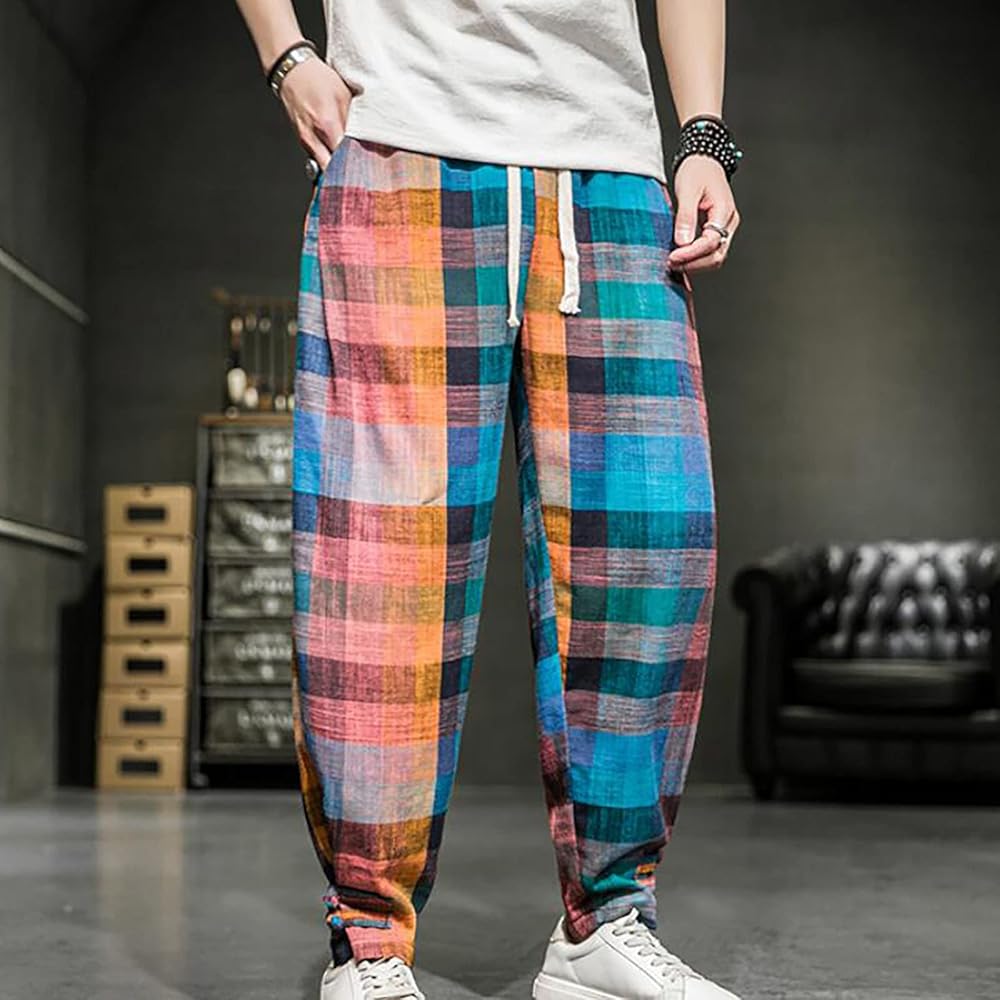 Pantaloni della tuta a quadri da uomo con coulisse elastica in vita  pantaloni sportivi larghi casual leggeri hip hop pantaloni da salotto con  tasche, grigio, 4XL : Amazon.it: Moda