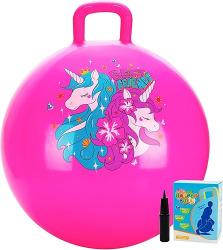 Miniatura 10 de U&C Planet Hoppity Hop - Pelota de salto con asa para niños de 3 a 6 años, para sentarse y rebotar de 18 pulgadas con bomba