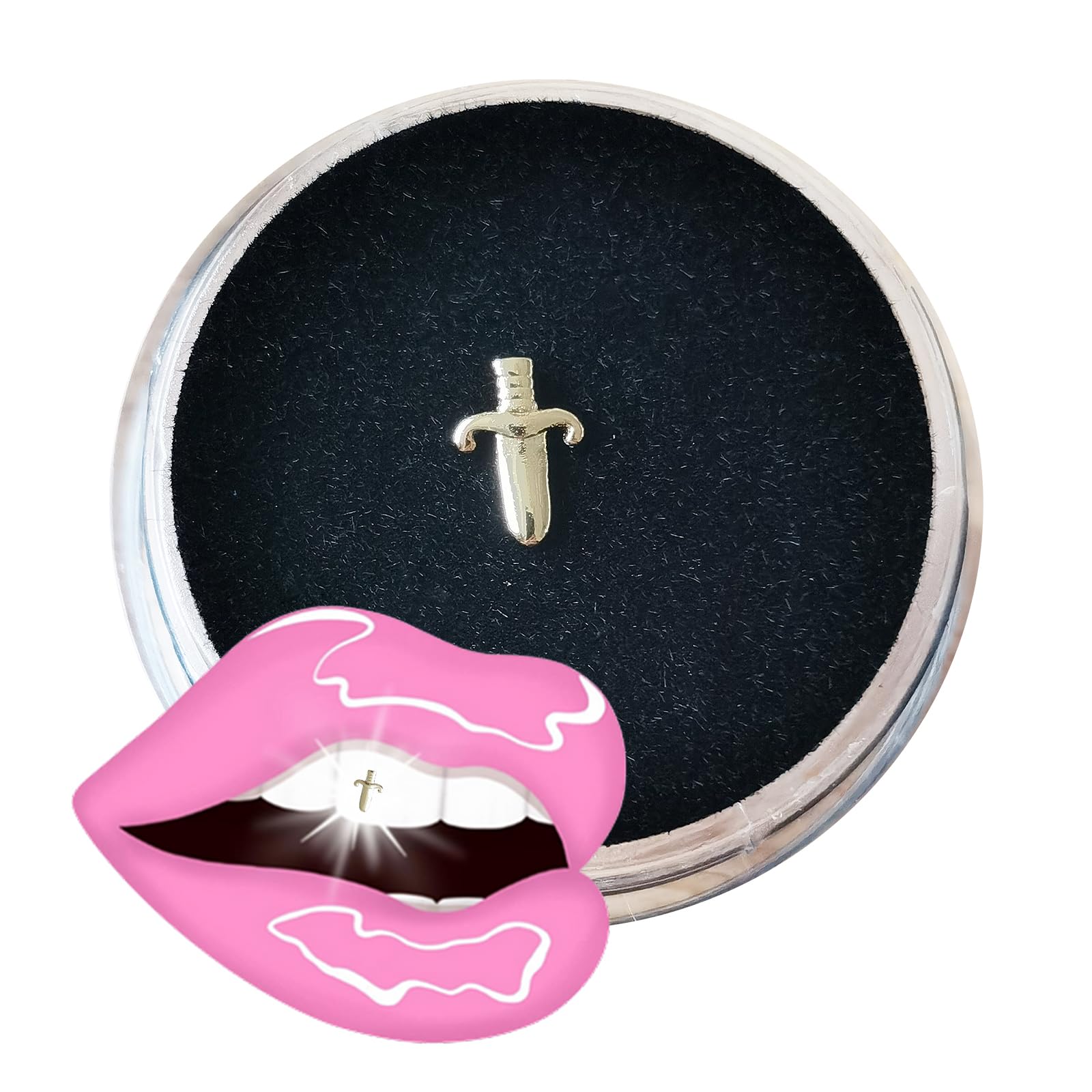 Chamon 8K Solid Gold Tooth Gems Dagger Shape Sword Design, Tiny Micro Gothic Punk Teeth Ornament, Hip Hop Style Accessory for Men and Women