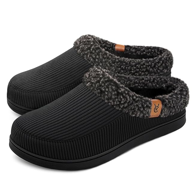 VeraCosy VeraCosy Men's Durable Slippers Memory Foam Black,11-12 US