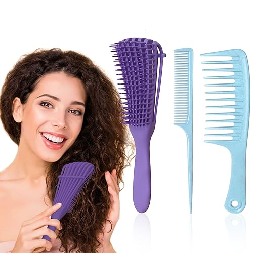 Mscoco Cepillo desenredante para cabello húmedo o seco, cepillo desenredante para cabello rizado, juego de cepillos desenredantes con peine de