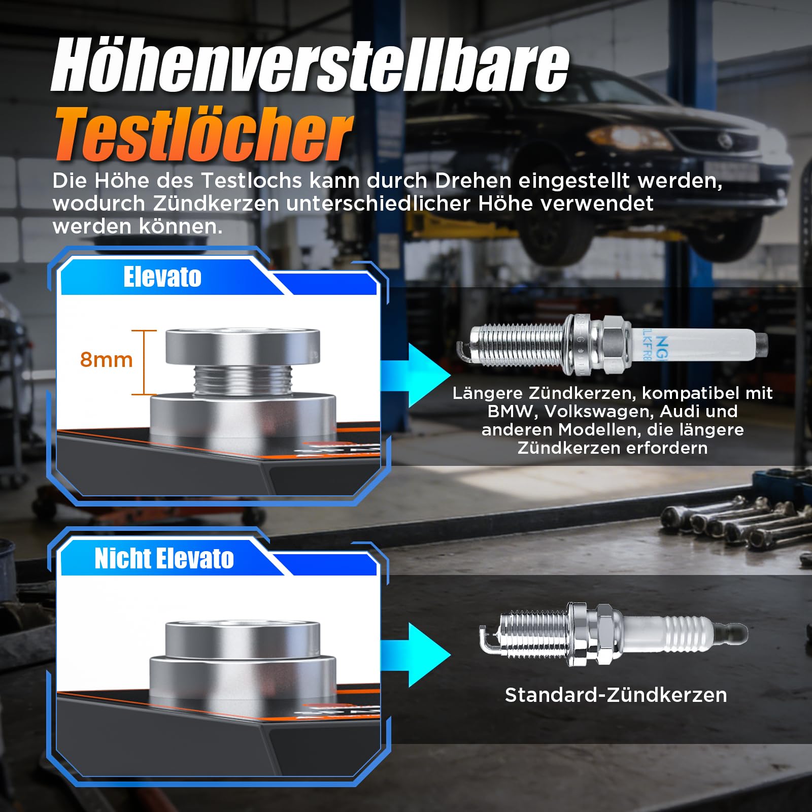 Zündkerzentester, Zündkerzenprüfgerät mit zwei Öffnungen, MotorZündungstester, Einstellbare Arbeitsfrequenz von 500 bis 9000 U/min, Zündkerzenprüfer für 12-V-Autos und Motorräder