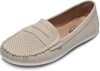 Women's Comfortable Loafers, Soft Lightweight Synthetic Leather Slip-On Flats, Classic Moccasin Non-Slip Driving Shoes for Daily Office Walking