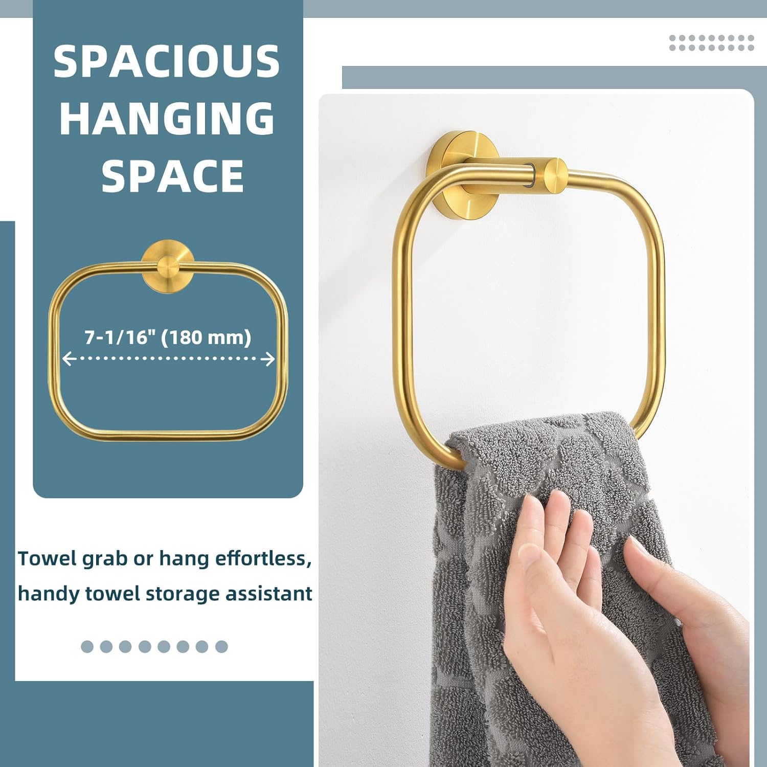 APLusee Brushed Gold 304 Stainless Steel Square Towel Ring, Toilet Paper Holder with Shelf Bundle, Wall Mounted