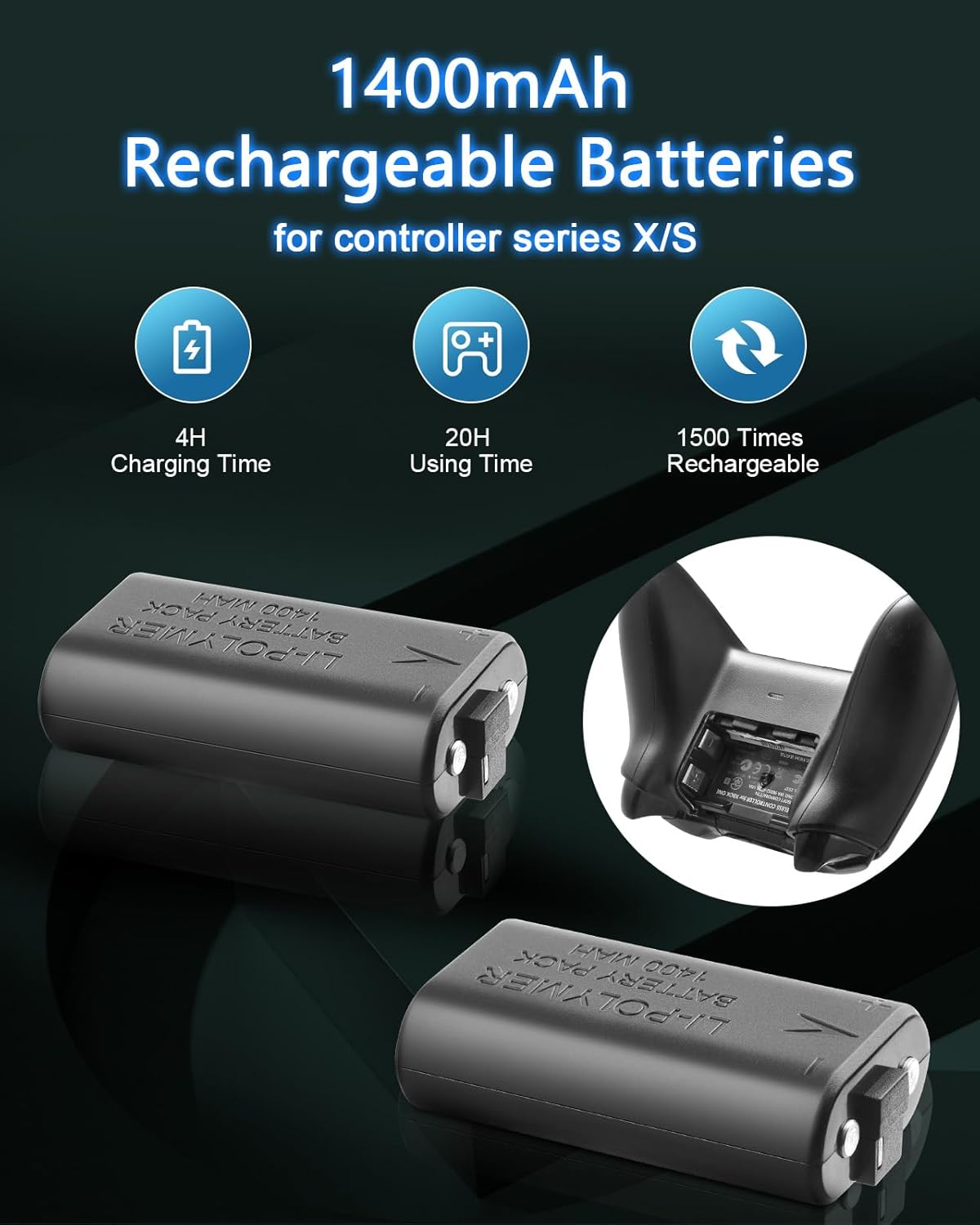 Lictin Cooling Fan Charging Station for Xbox Series X Console & Controller, Upgraded 4 Cooler Fan System Stand, Vertical Dual Charger Station Dock Accessories with 2 x 1400mAh Rechargeable Battery - Image 6