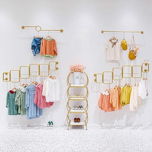 Miniatura 6 de Percheros de pared, barra de ropa colgante dorada, soporte de poste de exhibición de tienda de ropa