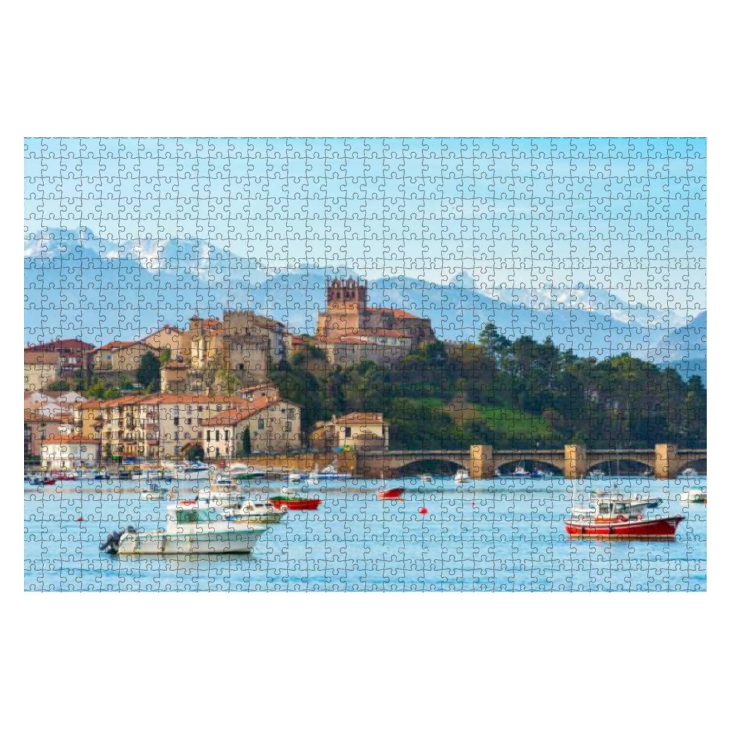 Panoramic views to san vicente de la barquera traditional village at 1000 Pieces Wooden Jigsaw Puzzles for Adults Decompression DIY Children Educational Puzzles Creative Games Toys Gift Home Decor