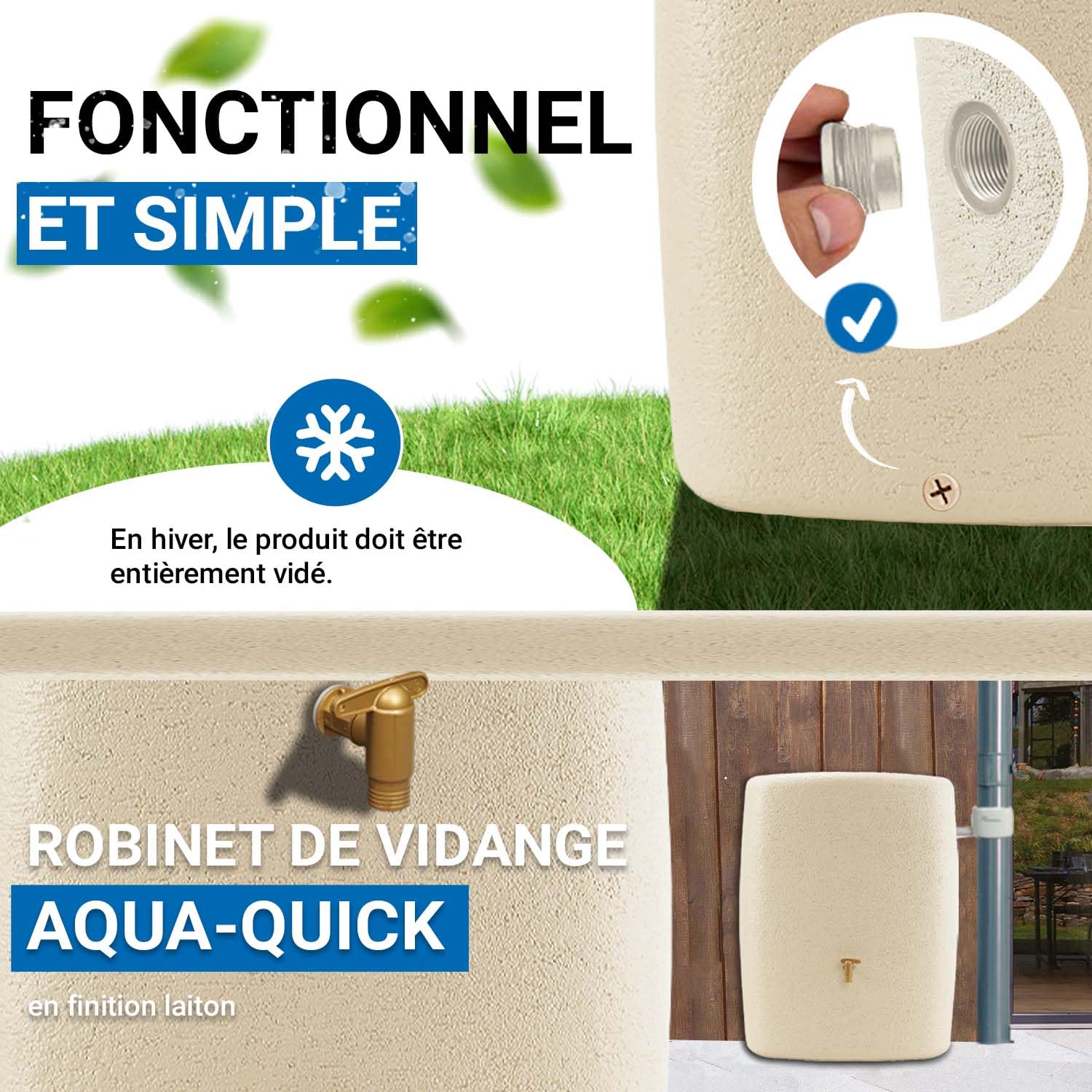 4rain Terra Kit Récupérateur d’Eau de Pluie 275L Sable