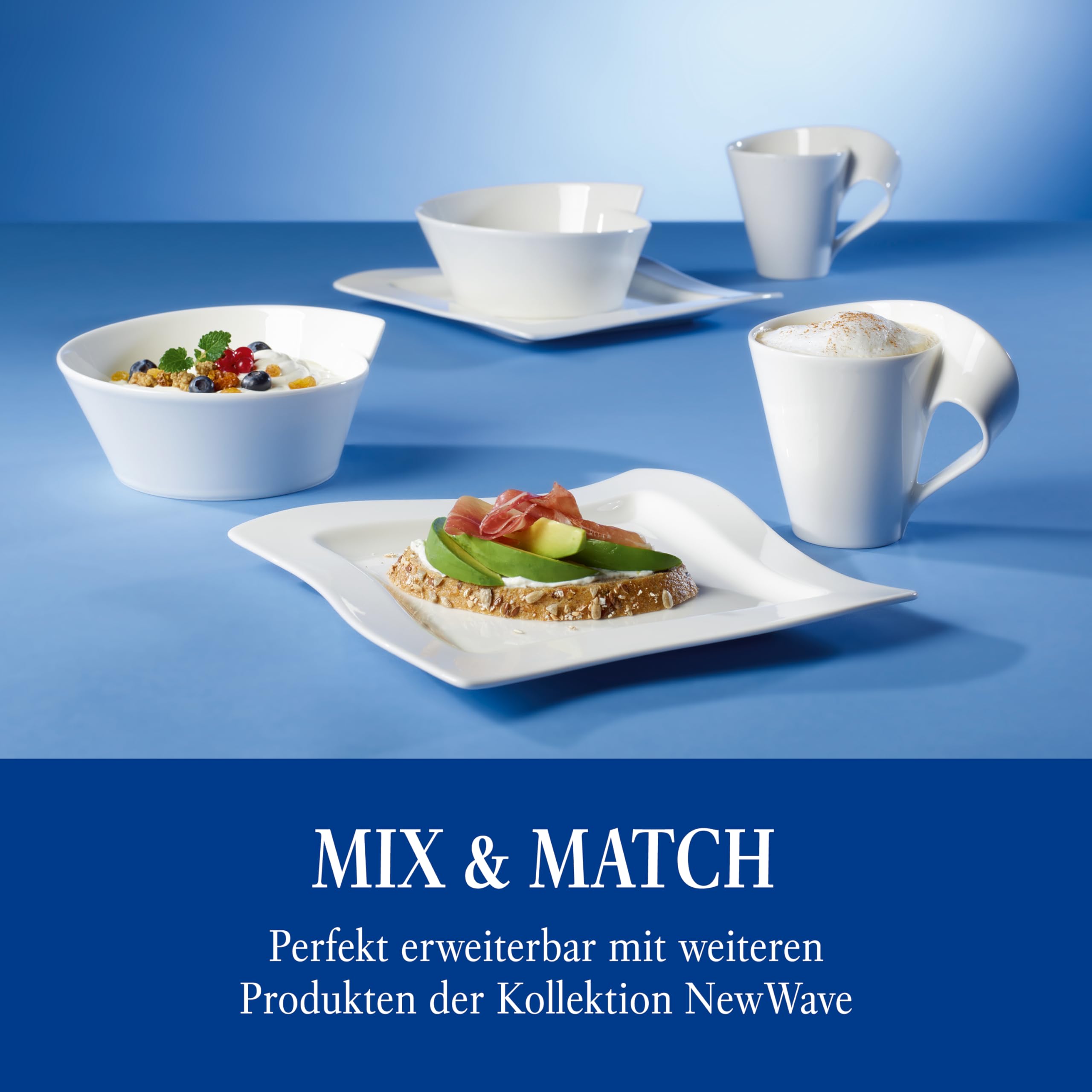 Villeroy & Boch - Newwave Caffè Kaffeetassen Set mit Kaffeelöffel 6 teilig für 2 Personen, Spülmaschinenfest, Tassen Set, Kaffeeservice, Kaffee Set, Kaffeebecher Set, Premium Porzellan, Edelstahl
