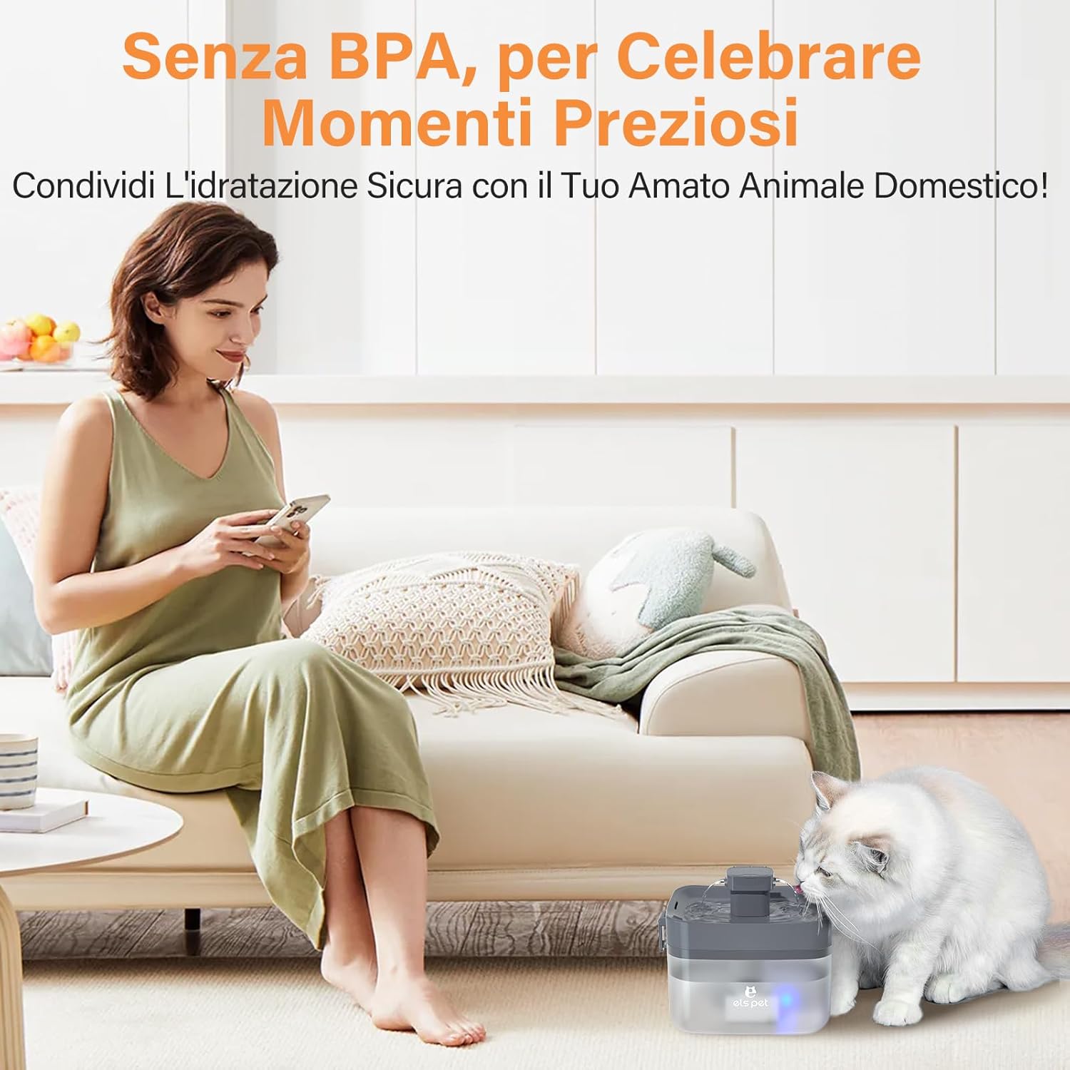 Fontanella per Gatti, ELS PET Fontana per Gatti 1,5L Distributore d'Acqua Automatico Silenzioso da con Filtraggio e Luce LED Intelligente, Spegnimento Automatico a Basso Livello D'acqua, Senza BPA Grigio - Immagine 5