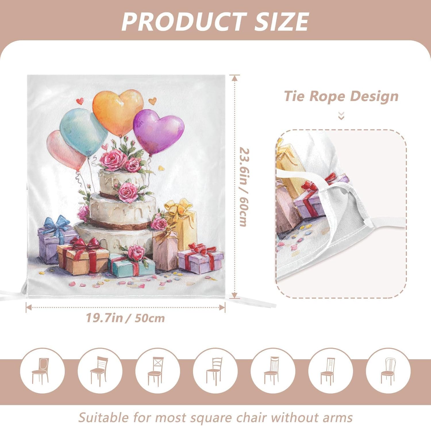 ALAZA Vintage Birthday Cakes Hearts Chair Back Cover Set of 6, Washable Reusable Removable Chair Slipcovers Decorative Chair Cover for Home Kitchen Wedding Party