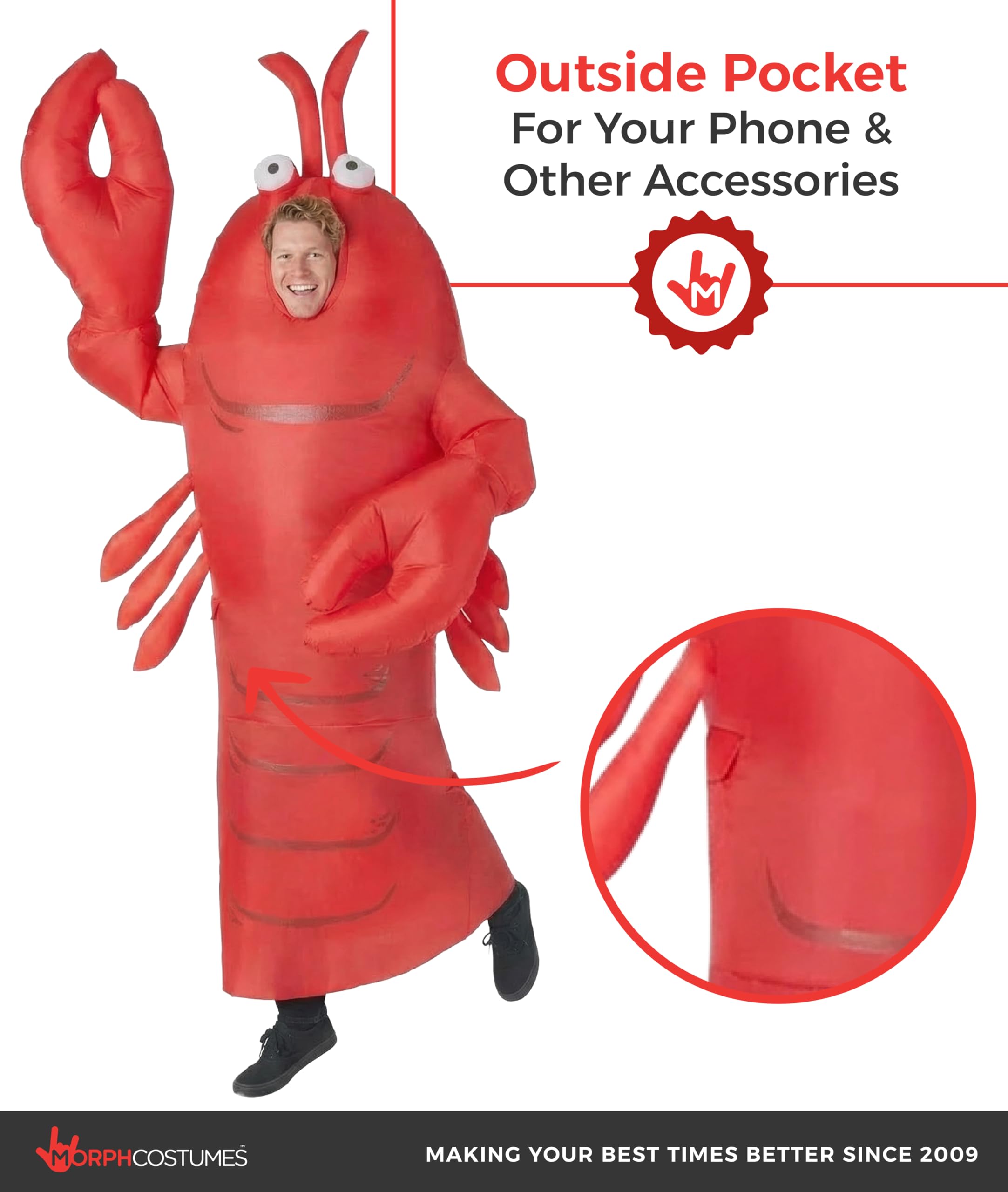 Morph Aufblasbares Hummer Kostüm für Erwachsene, lustiges Lobster Meeresbewohner Karneval Fasching Halloween Kostüm – Tierkostüm für Erwachsene