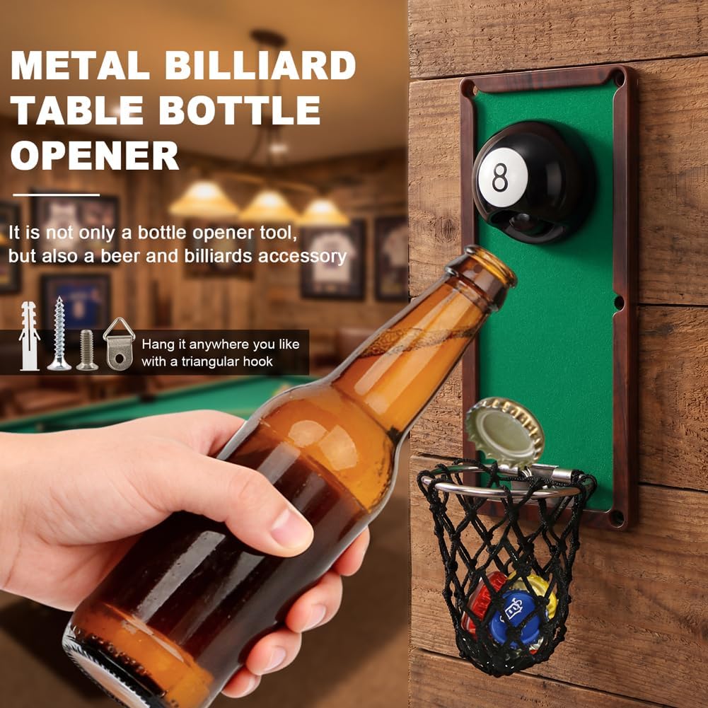 Magnetic Billiard Ball Beer Bottle Opener with Cap Catcher Collector,Wall Mounted Bottle Opener,Unique Billiards Gifts for Him Boyfriend Husband Uncle,for Billiards Room Decor