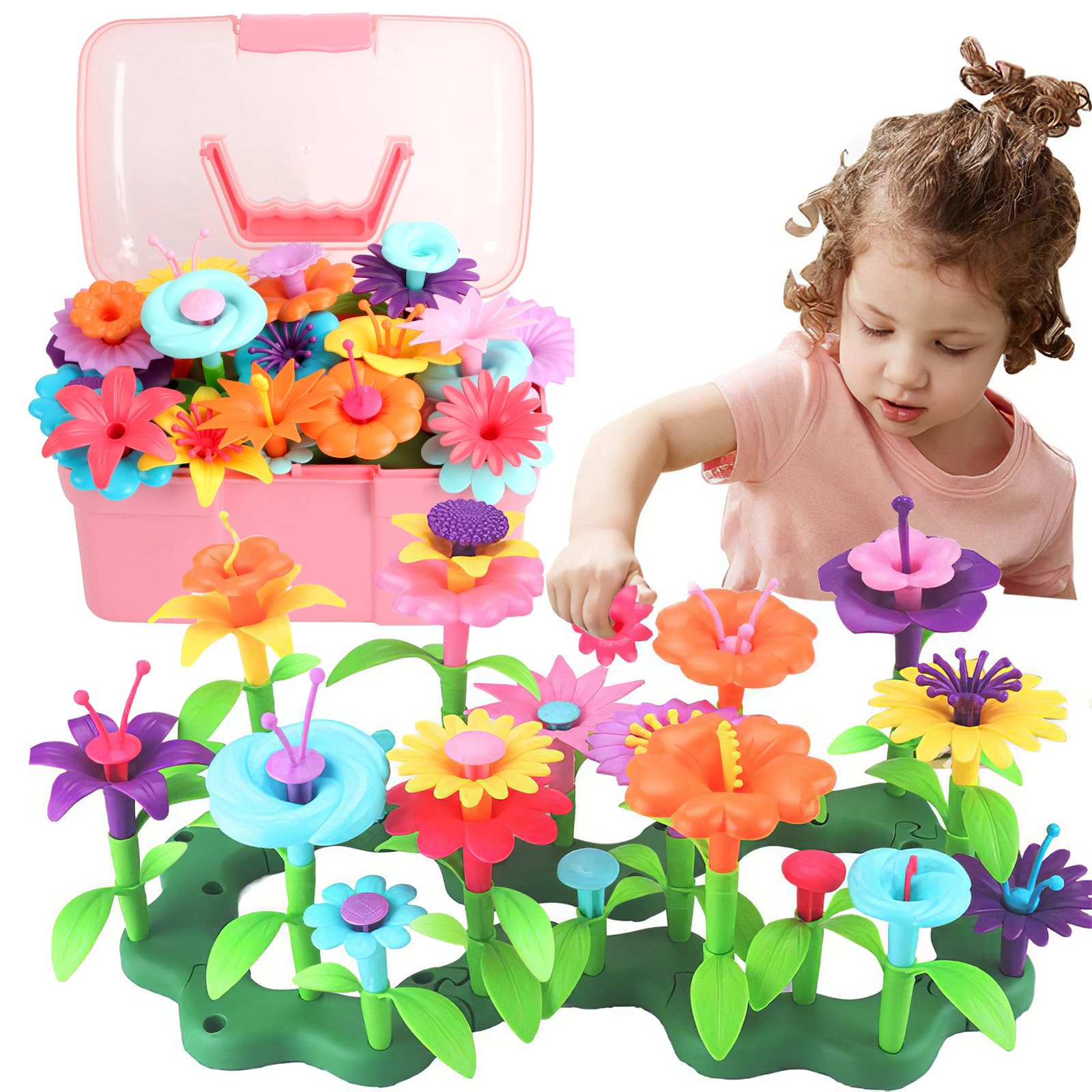 CENOVE Birthday Toys Gift for 3 4 5 6 7 Year Old Girls and Boys,Flower Garden Building Toy with Carry Box, STEM Toys for Preschool Children Educational Activity Toys - stacking blocks | Mubboo