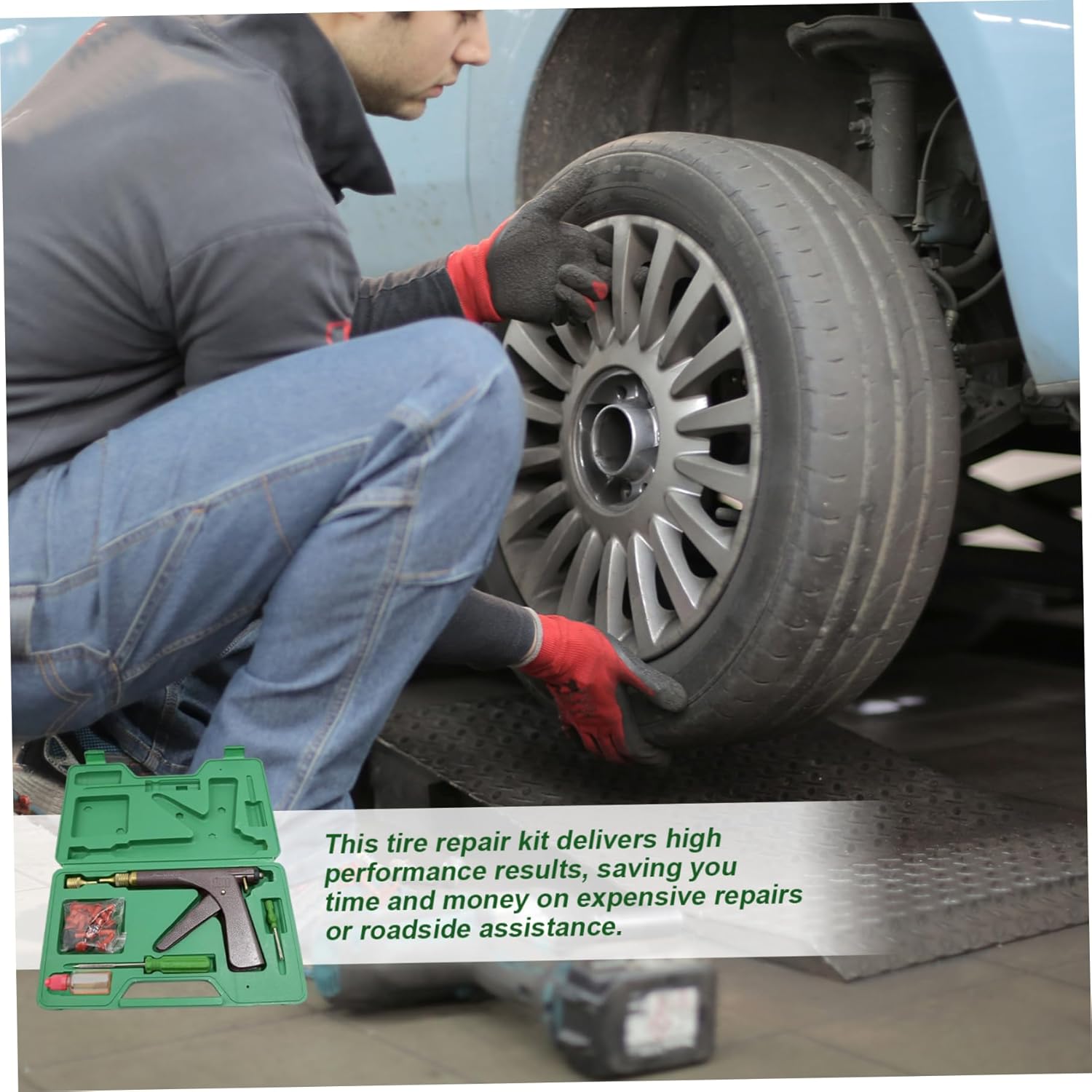 Tire Repair Kit Heavy Duty Professional Sturdy Metal Tire Plug Gun with Accessories Practical for the Tyre Punctures and Flats on Cars Motorcycles Trucks