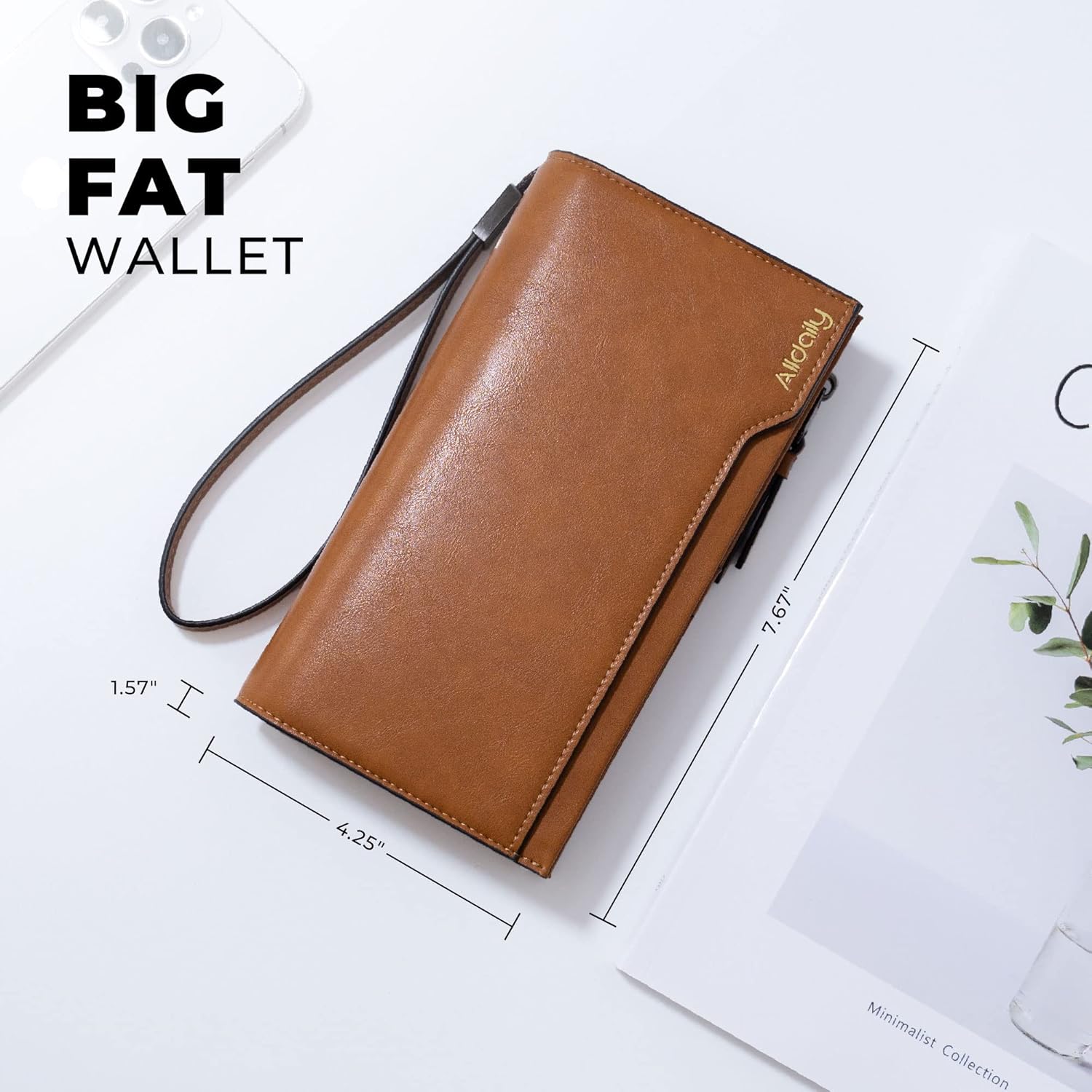 Alldialy RFID 24 Credit Card Holder Wallet, Large Capacity Wristlet Wallet for Women with Zipper (Brown)