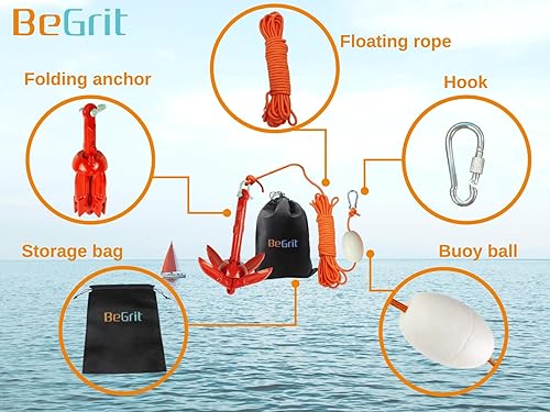 Miniatura 3 de BeGrit Ancla de kayak Anclaje de barco pequeño Anclaje marino plegable para pesca, kayak, tabla de remo, canoa, moto acuática, con bolsa de