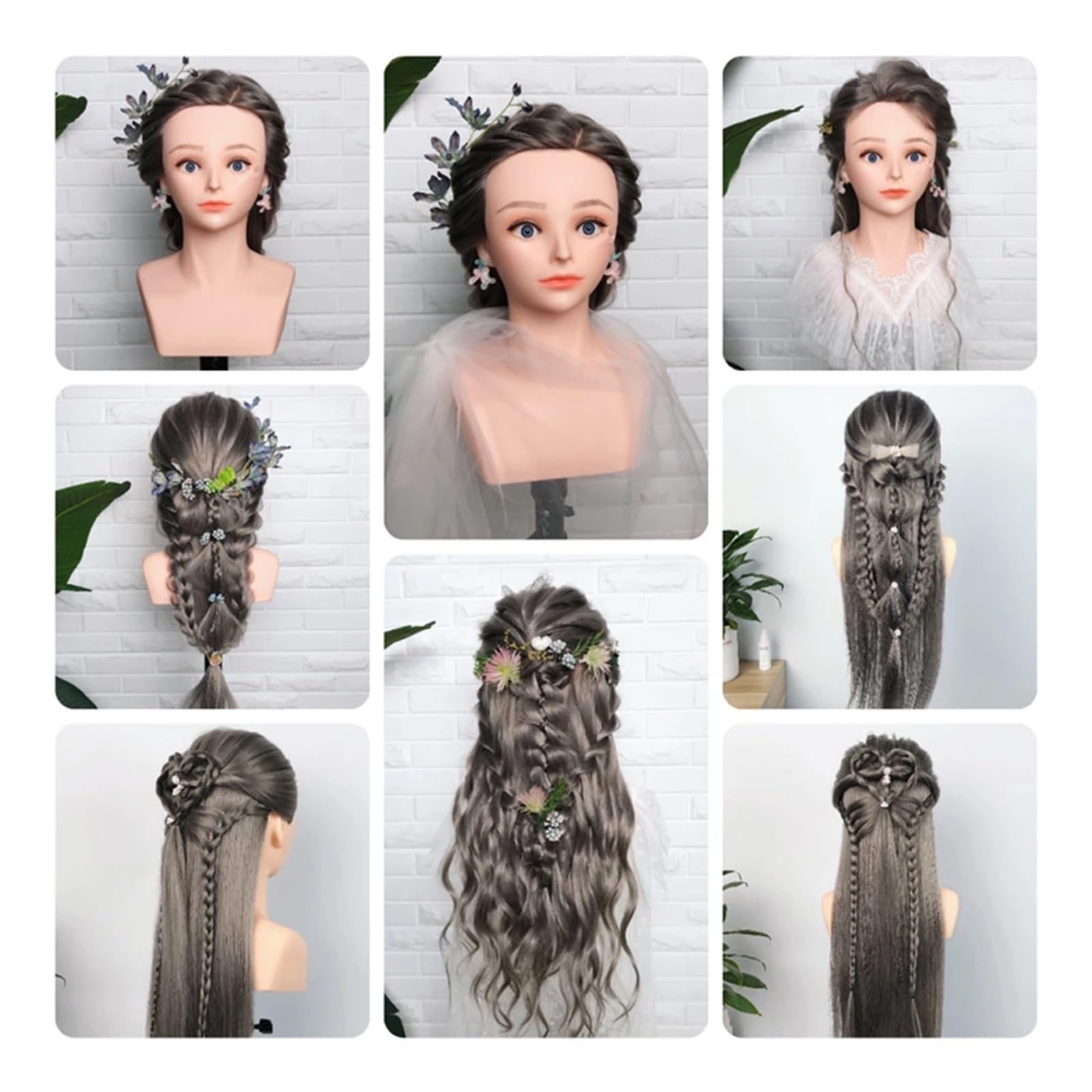 Training Mannequin Head Wig with Shoulder 24'' 80%Real Hair Hairstyles Hairdresser Practice Traning Braiding(80Real Hair Brown-)