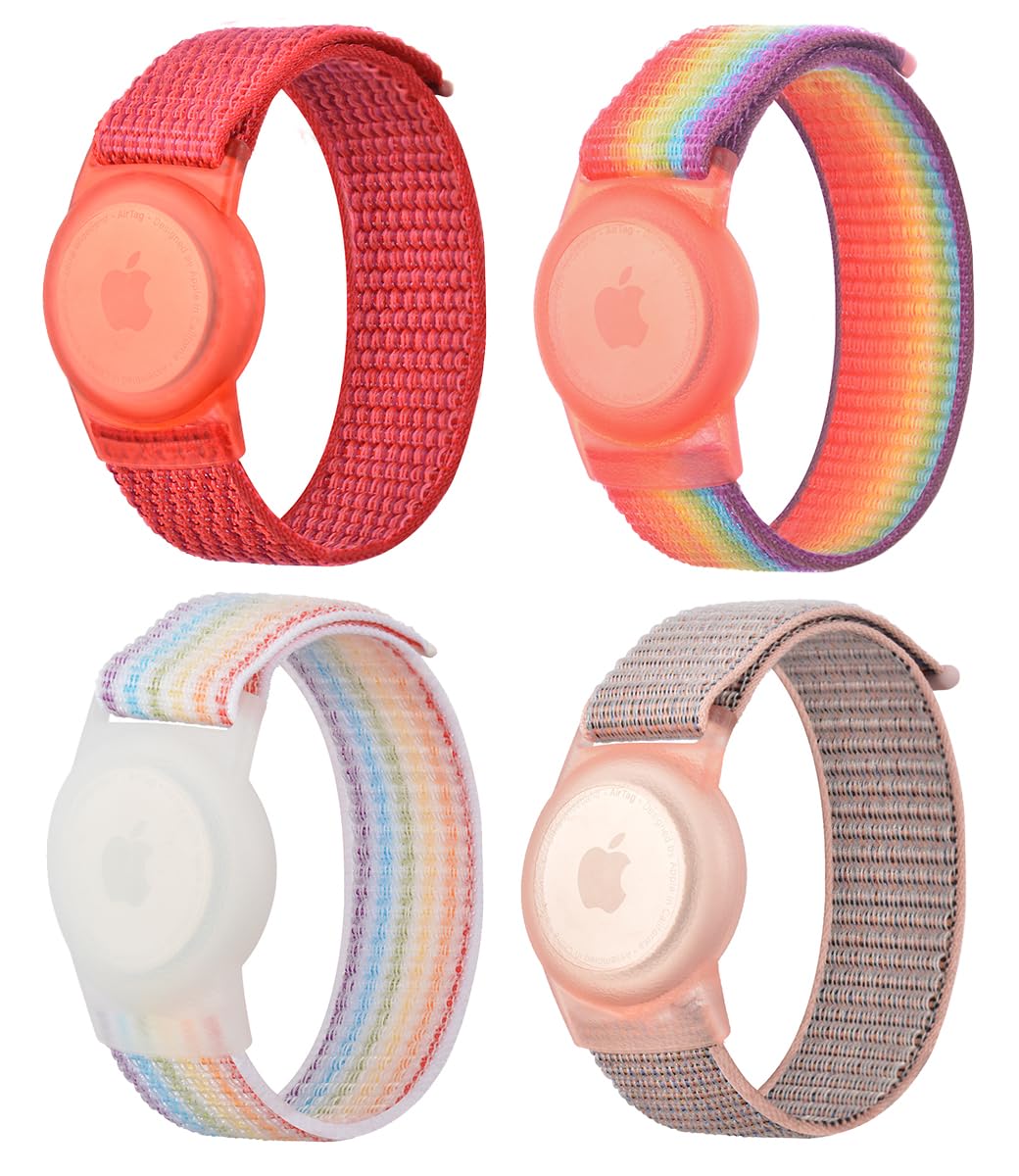 4 Pieces Apple Airtag Wristband for Airtag Nylon Airtag Bracelet Anti-Lost GPS Trackers Protector Case Cover Watch Strap for Elderly Children Kids Velcro Adjustable Watch Bands